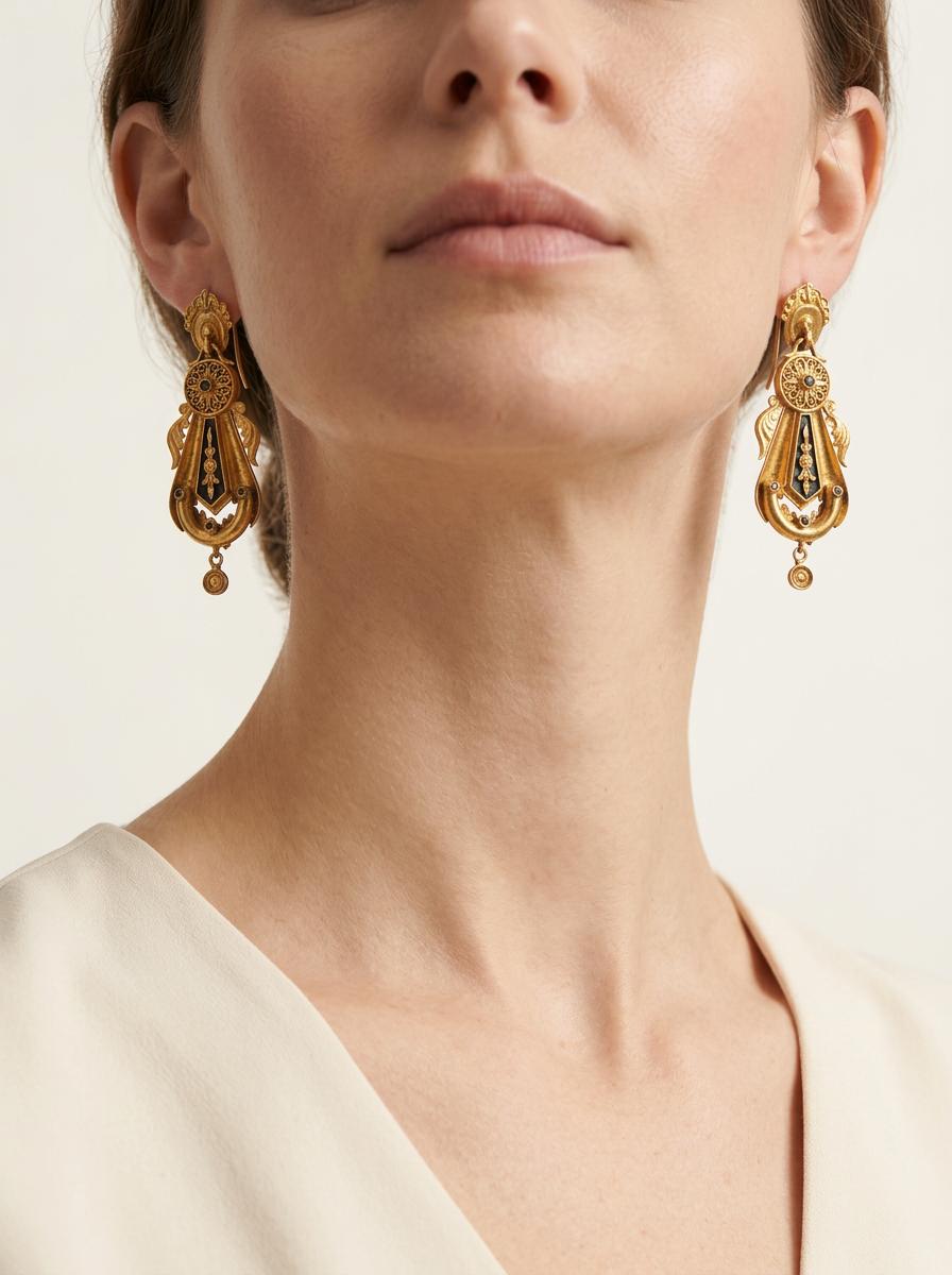 Art Nouveau 14k Pearl & Garnet Dangle Earrings