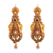 Art Nouveau 14k Pearl & Garnet Dangle Earrings