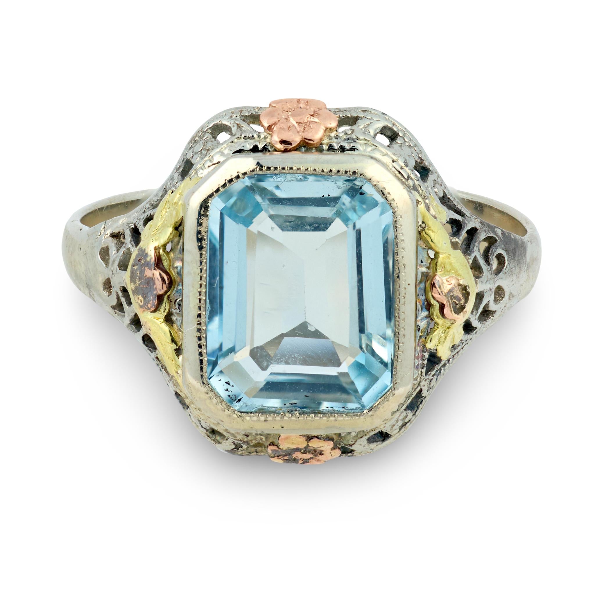 Art Nouveau 14k Aqua Ring