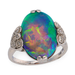 Edwardian Platinum Lightning Ridge Opal & Diamond Ring