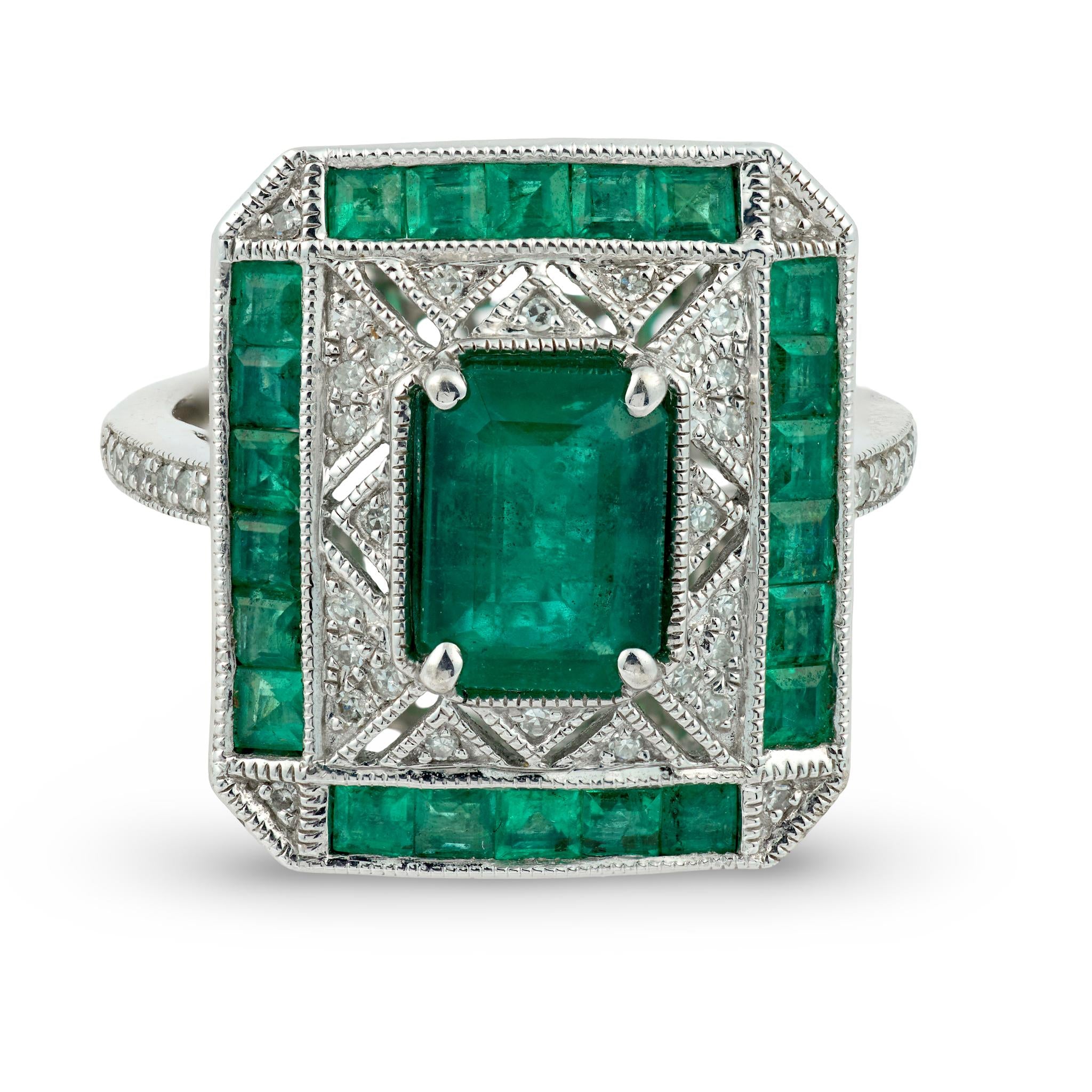"Art Deco" Platinum Emerald & Diamond Ring