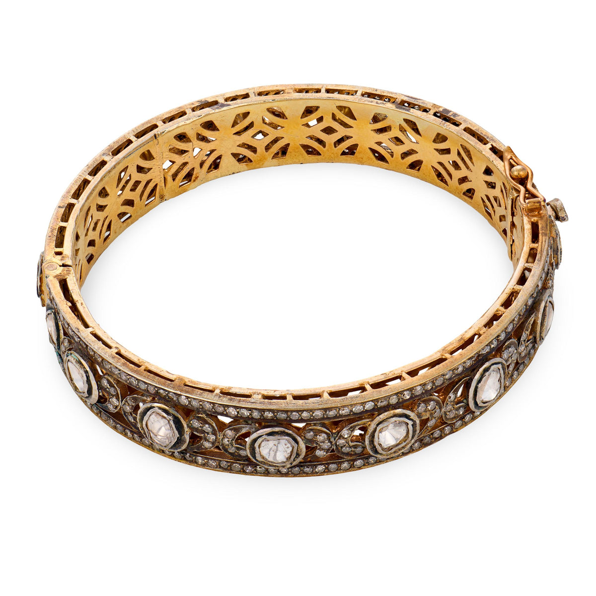 Estate Silver Gilt Diamond Bangle Bracelet