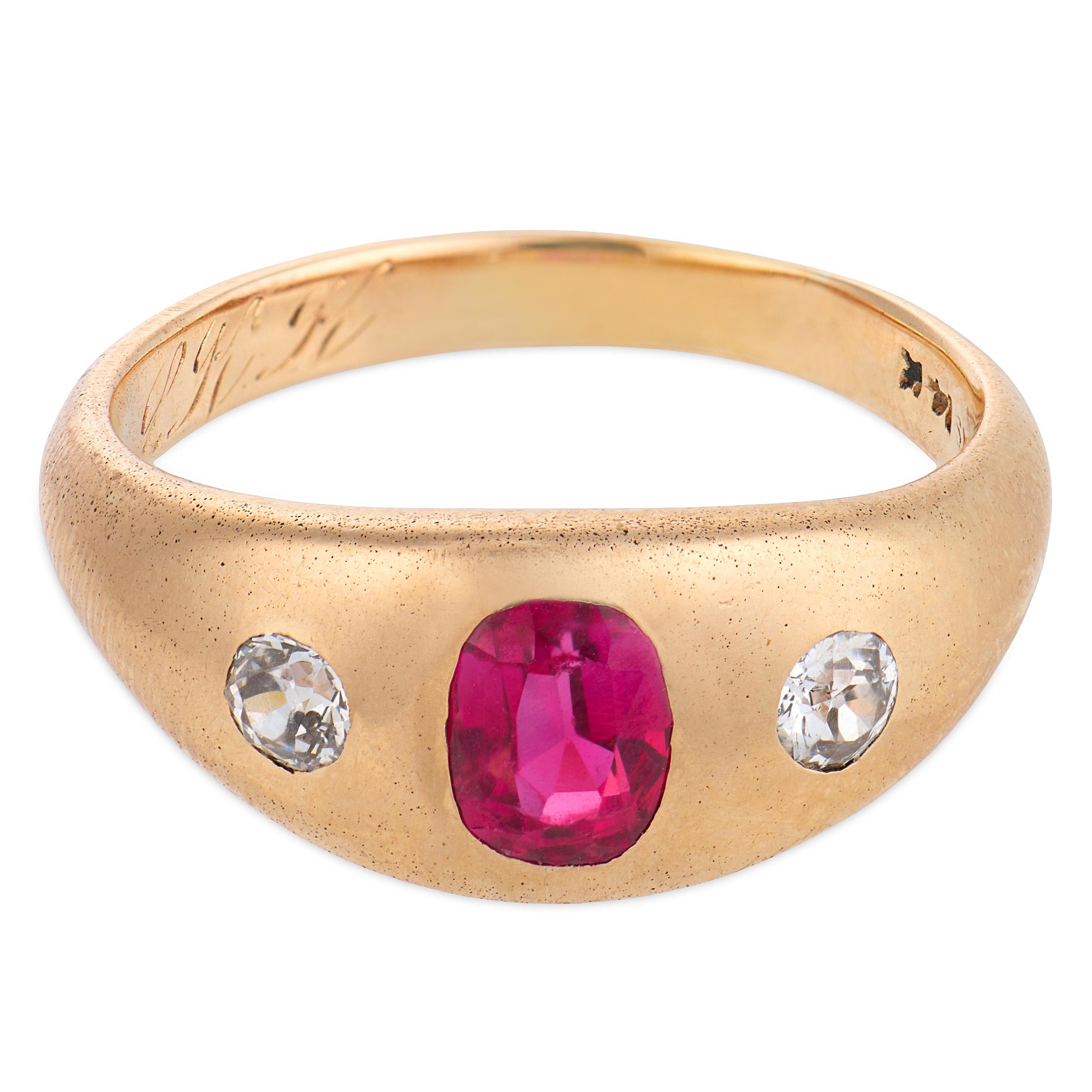A. KENT & SONS Victorian 14k Ruby & Diamond Flush Mount Ring