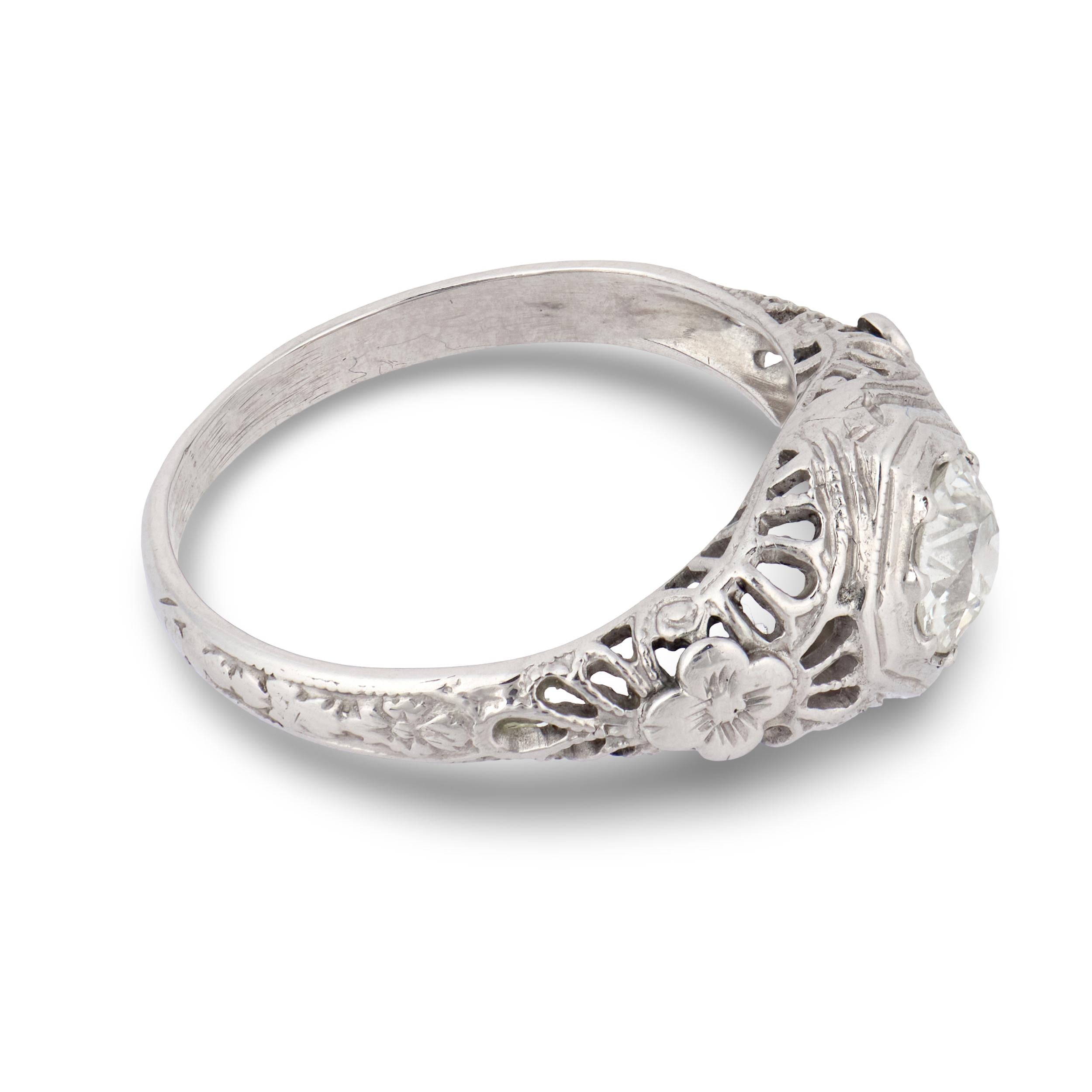 Art Deco 18k Diamond Engagement Ring .45ct