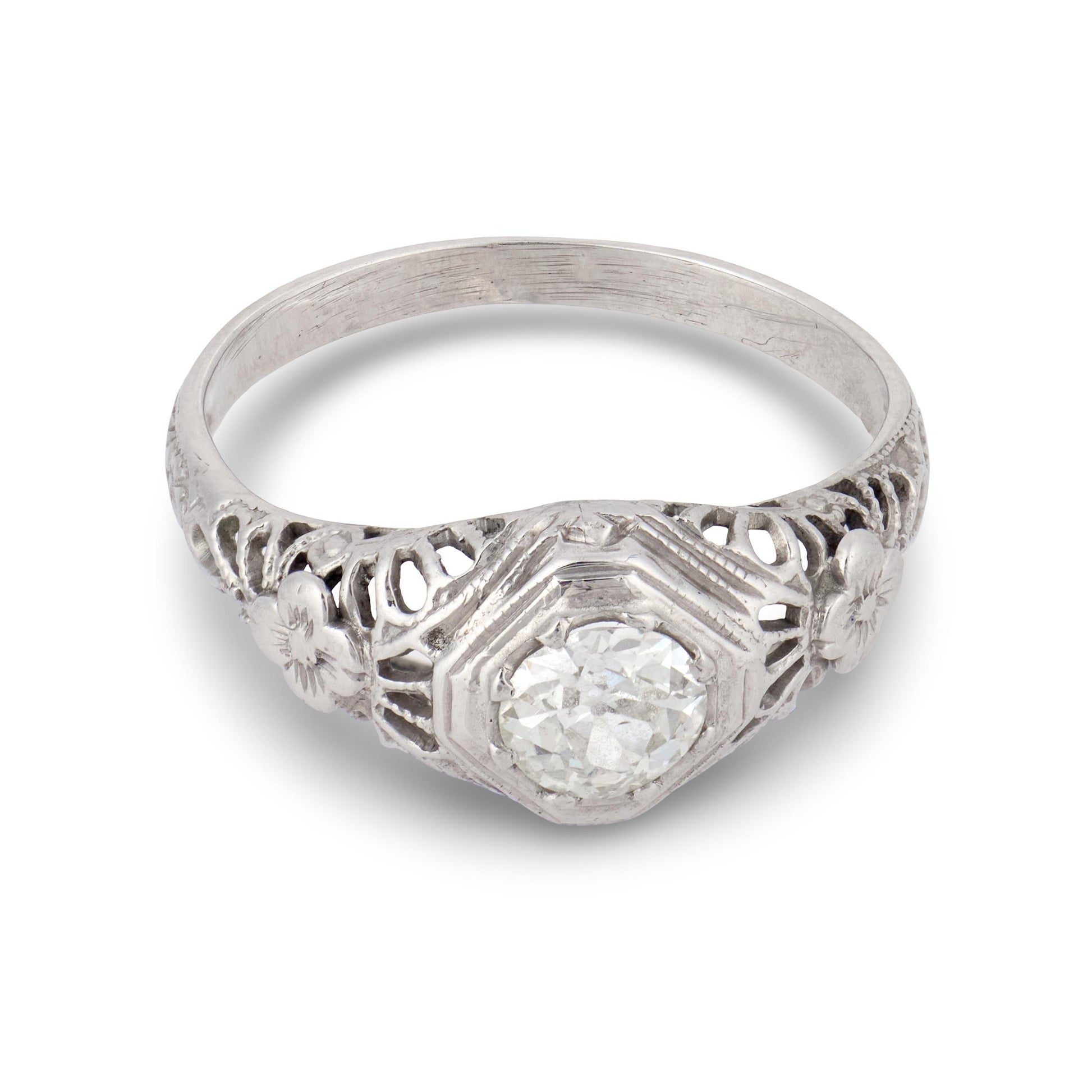 Art Deco 18k Diamond Engagement Ring .45ct
