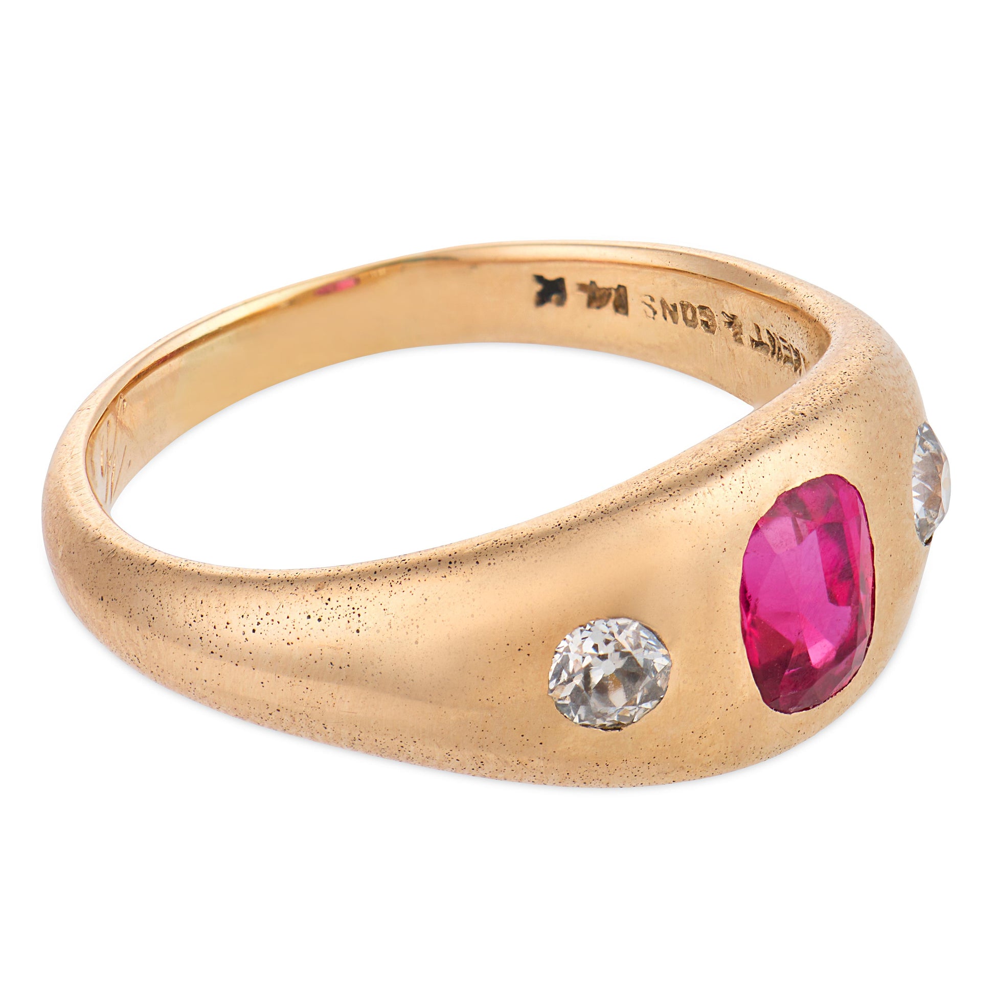 A. KENT & SONS Victorian 14k Ruby & Diamond Flush Mount Ring