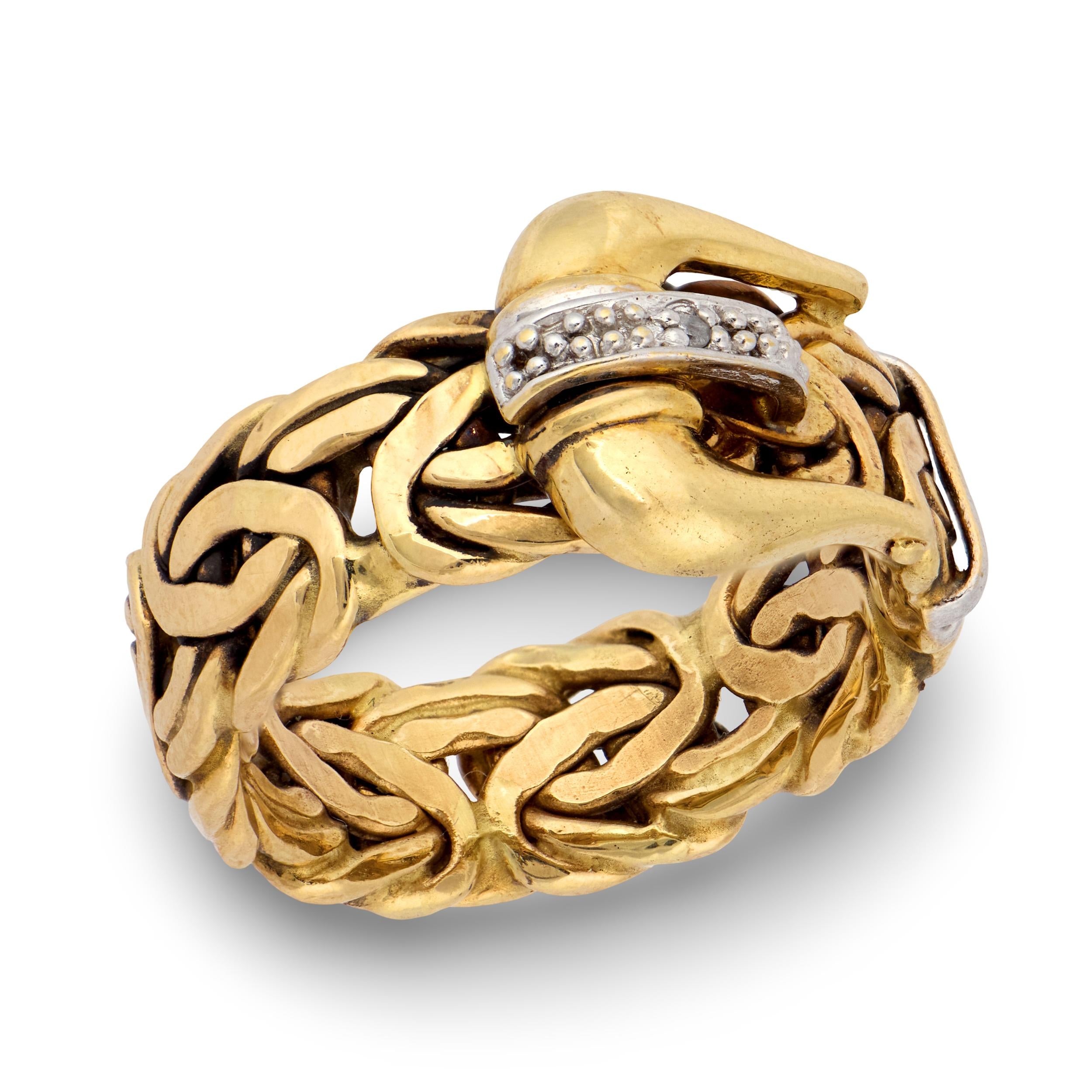 Estate Turkish 14k Diamond Buckle Ring