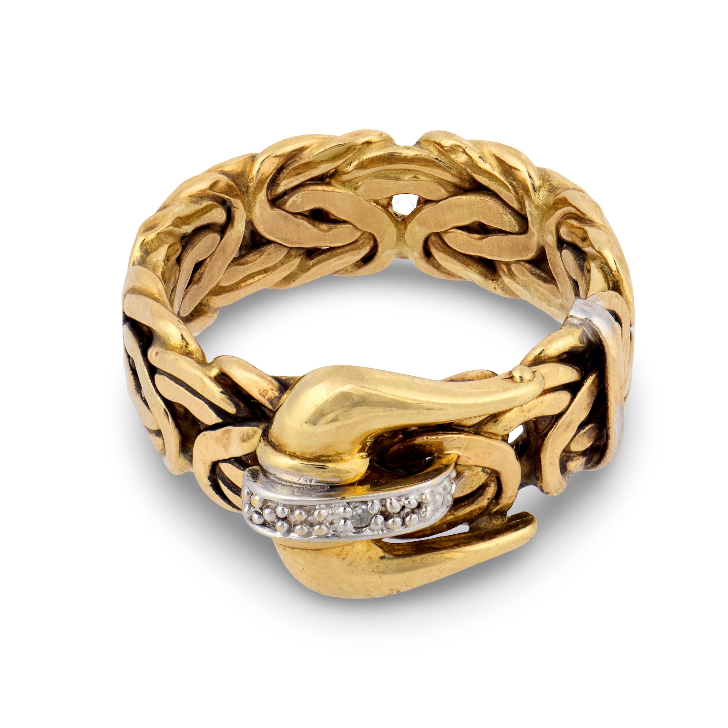 Estate Turkish 14k Diamond Buckle Ring