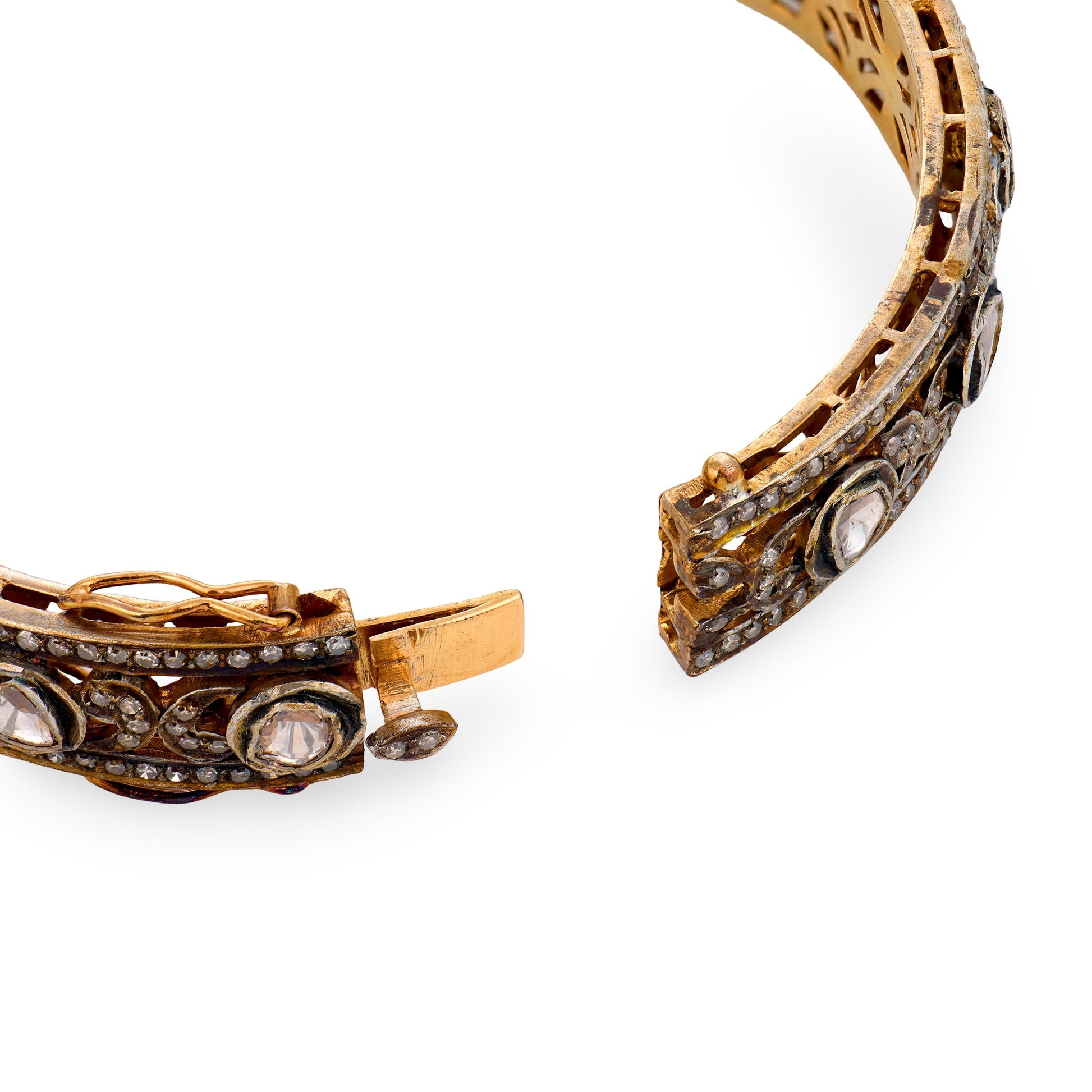 Estate Silver Gilt Diamond Bangle Bracelet