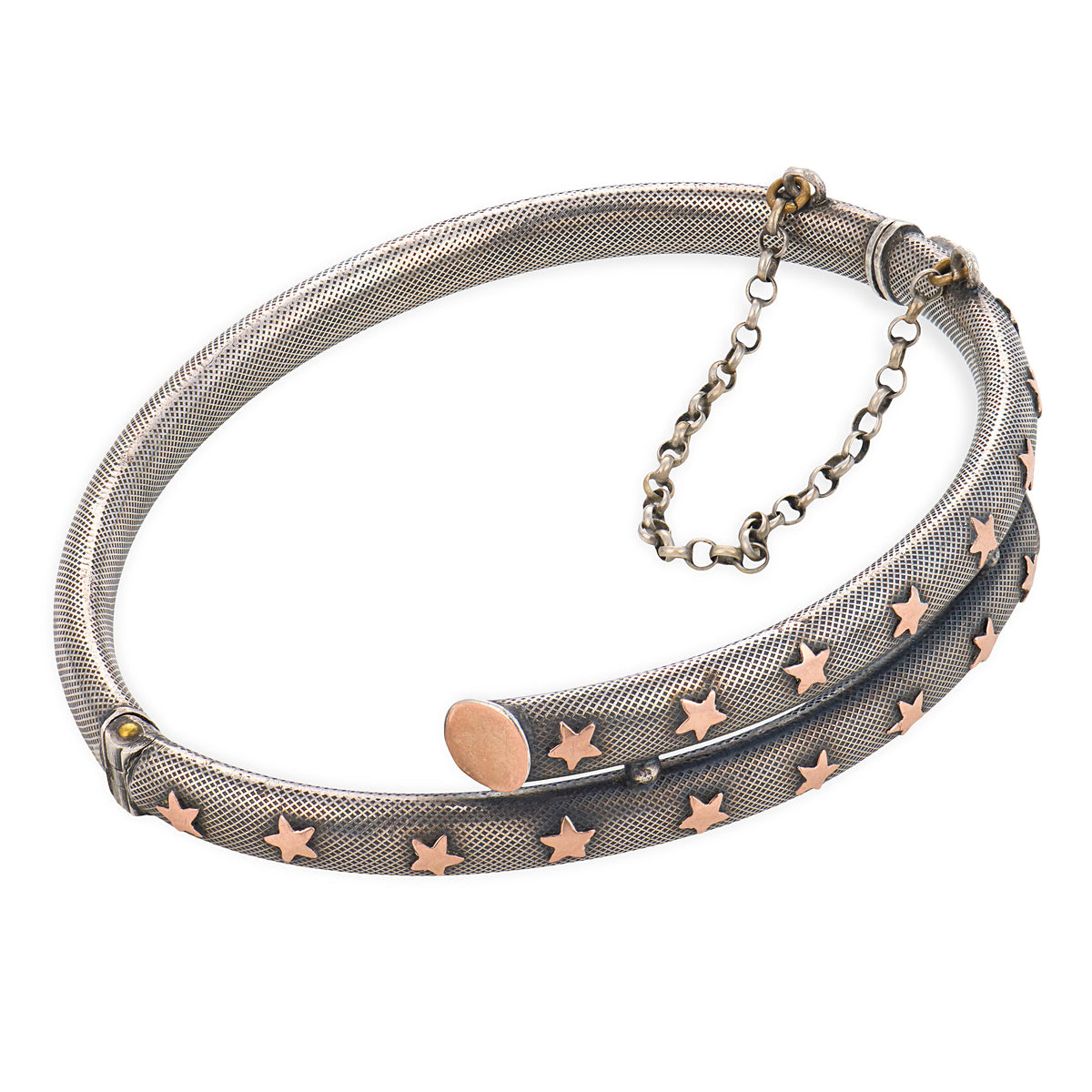 Victorian French 9k/800 Silver Niello Star-Motif Bangle