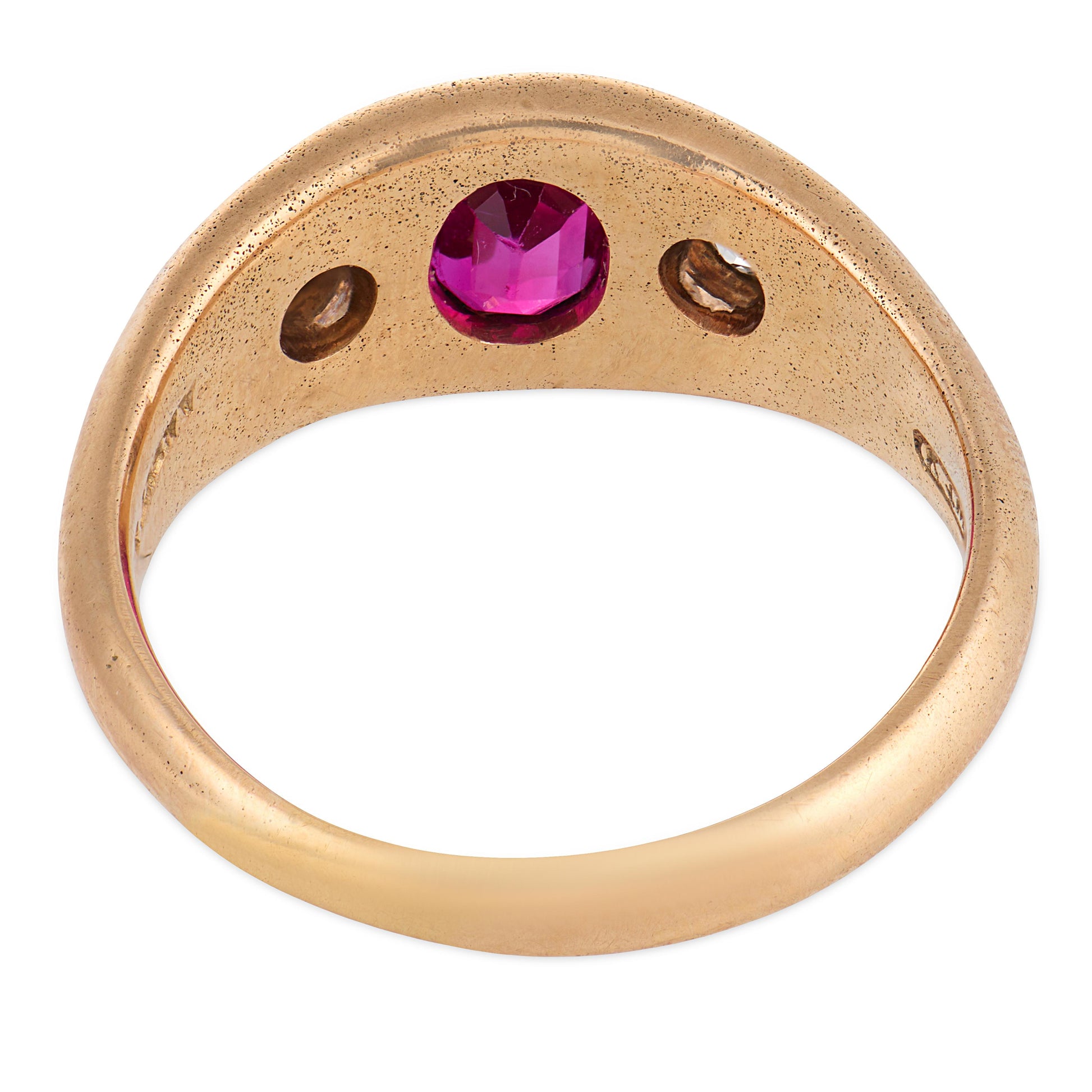 A. KENT & SONS Victorian 14k Ruby & Diamond Flush Mount Ring
