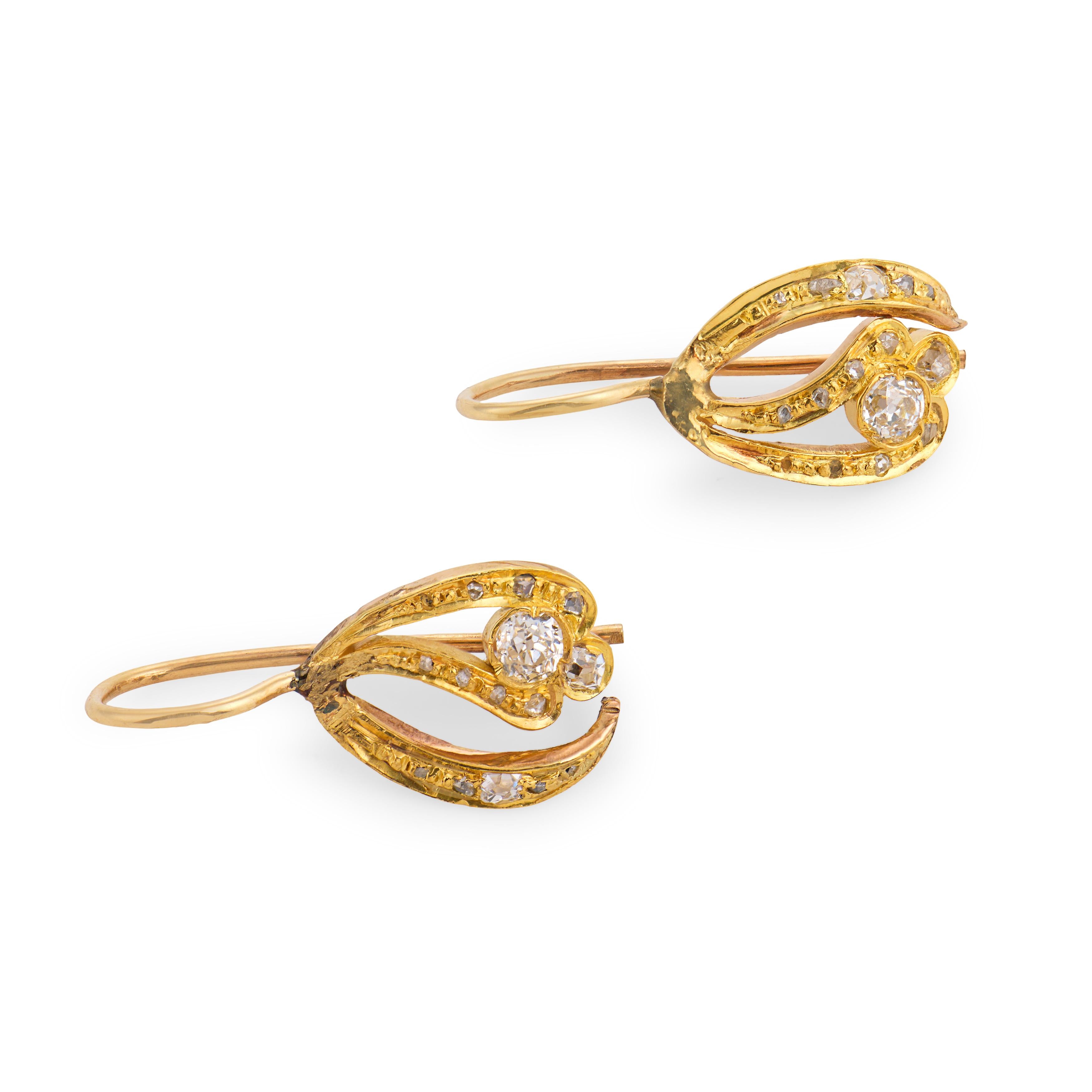 Edwardian 14k Diamond Knot-Motif Earrings