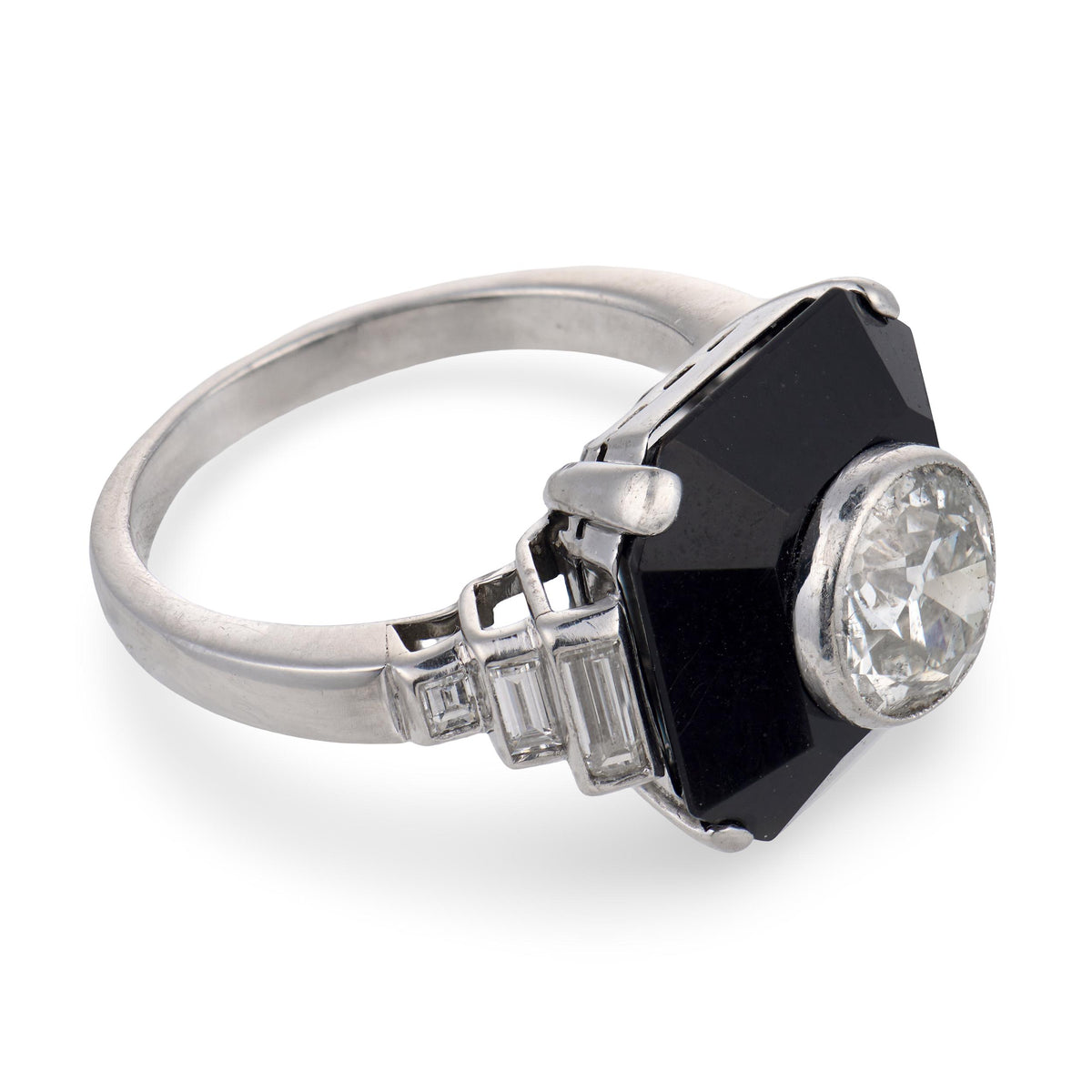 Art Deco Platinum Diamond & Onyx Engagement Ring 1.70ct