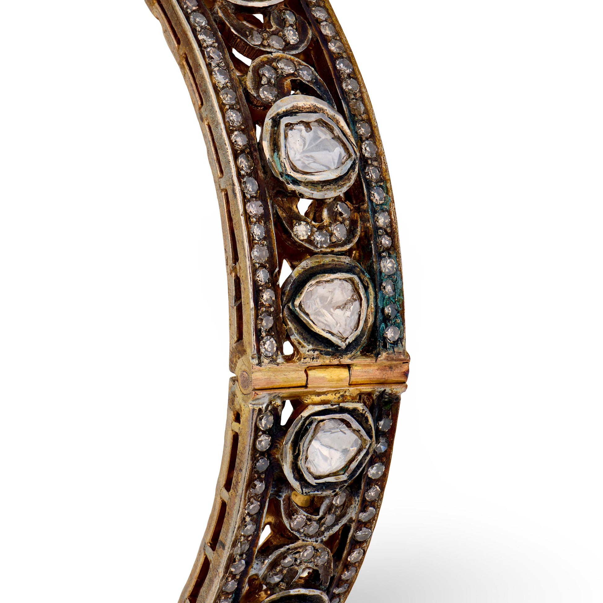Estate Silver Gilt Diamond Bangle Bracelet