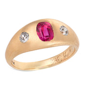 A. KENT & SONS Victorian 14k Ruby & Diamond Flush Mount Ring