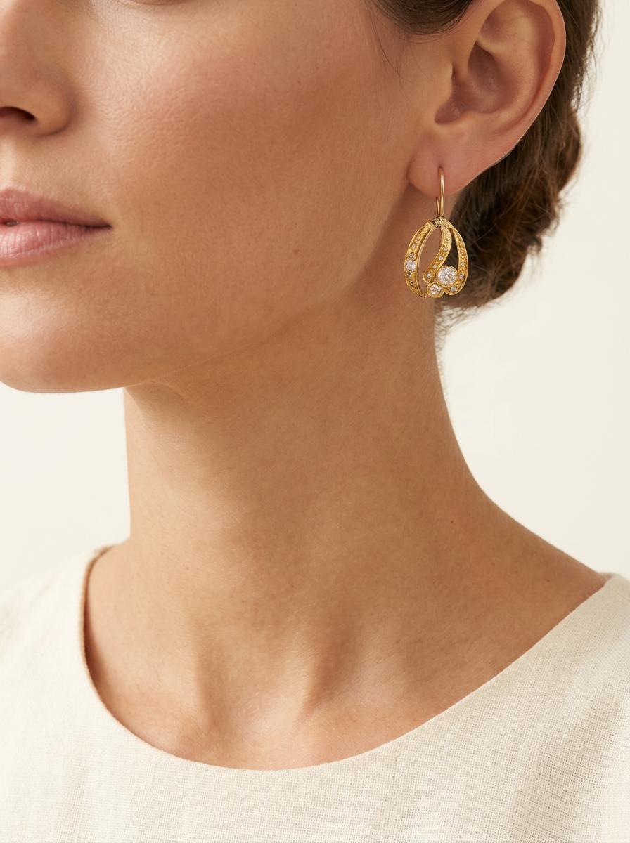Edwardian 14k Diamond Knot-Motif Earrings