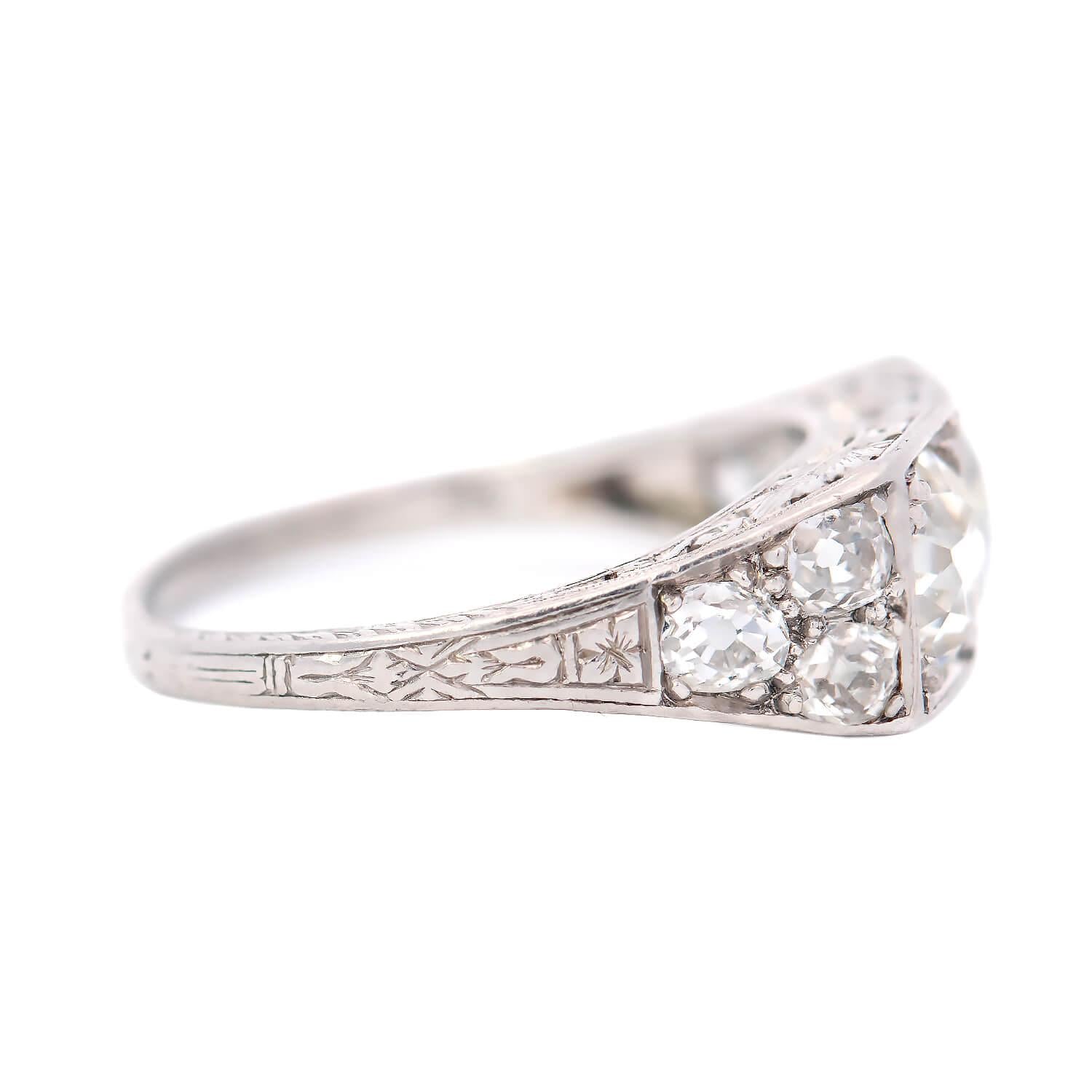 Art Deco Platinum Two Stone Diamond Engagement Ring 2.87ctw