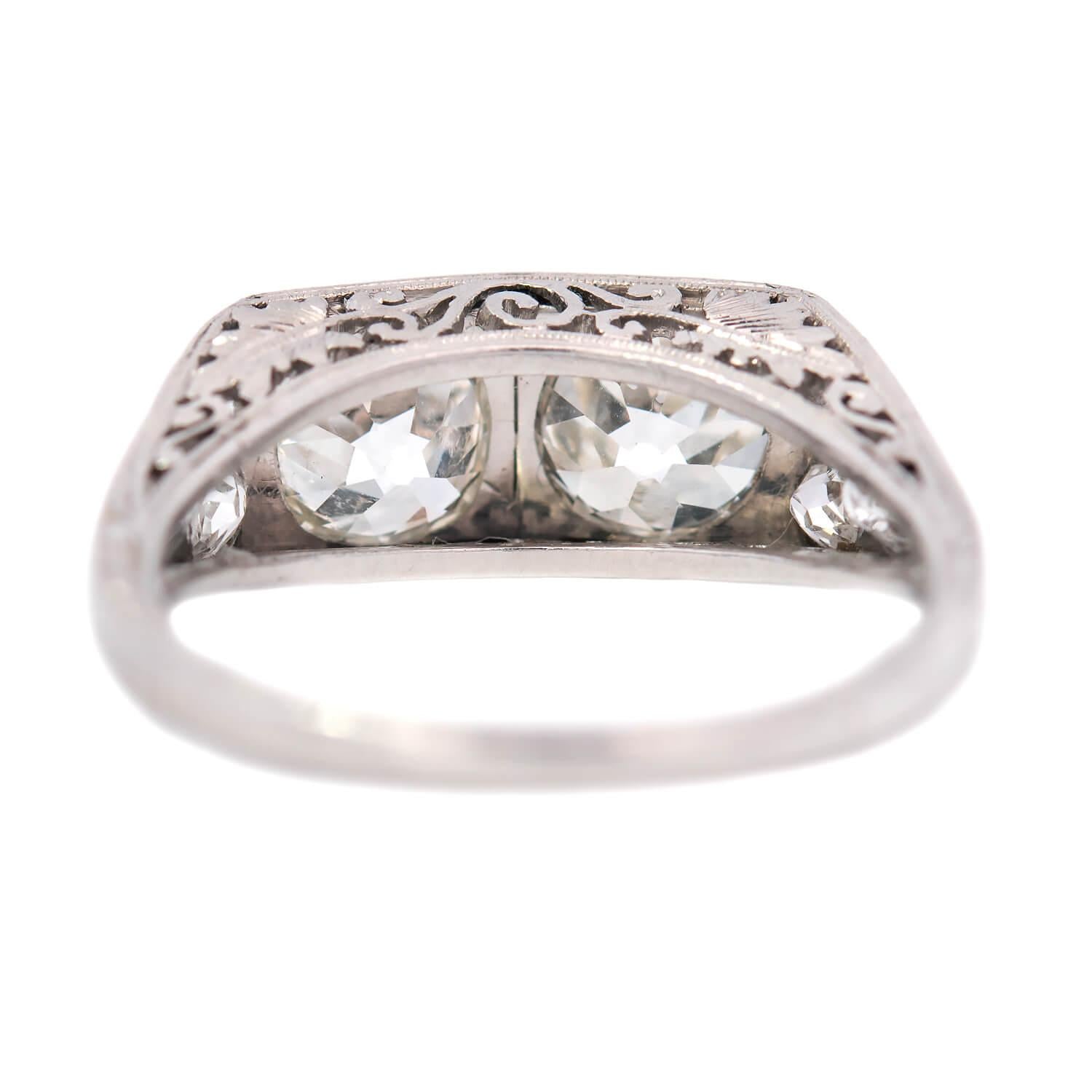 Art Deco Platinum Two Stone Diamond Engagement Ring 2.87ctw