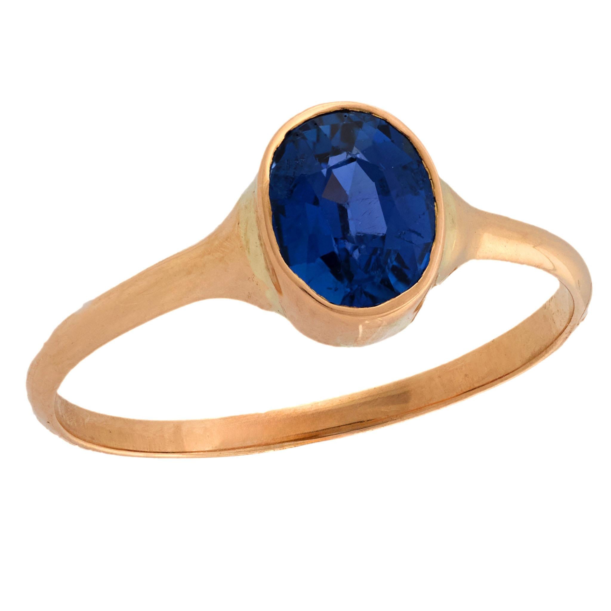 Victorian 14k GIA Sapphire Solitaire Ring
