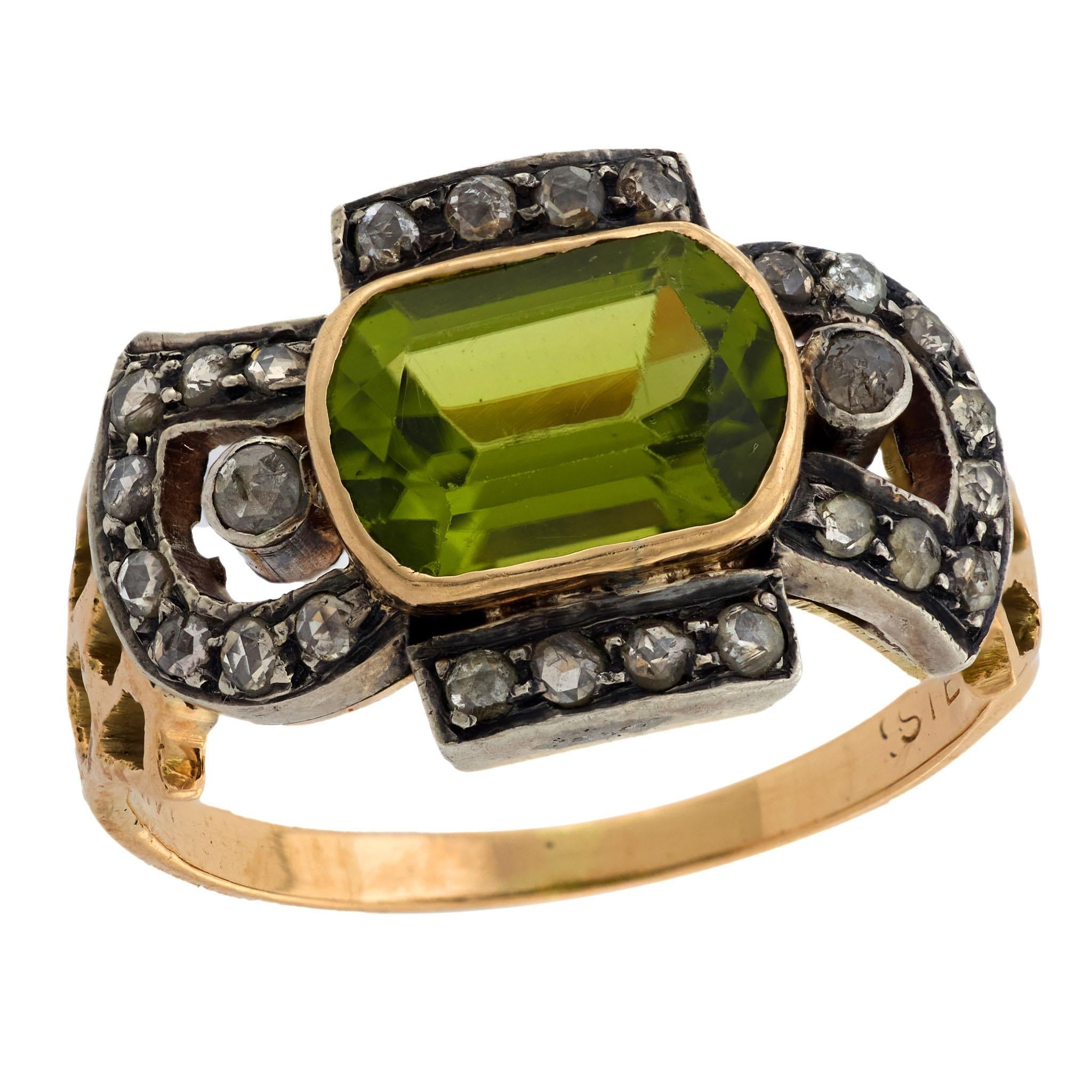 Victorian 14k/Platinum Peridot and Diamond Ring