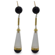 Victorian 14k Rock Quartz Crystal Onyx and Seed Pearl Drop Earrings