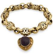 Georgian 15k Repoussé Garnet Heart-Motif Locket Bracelet
