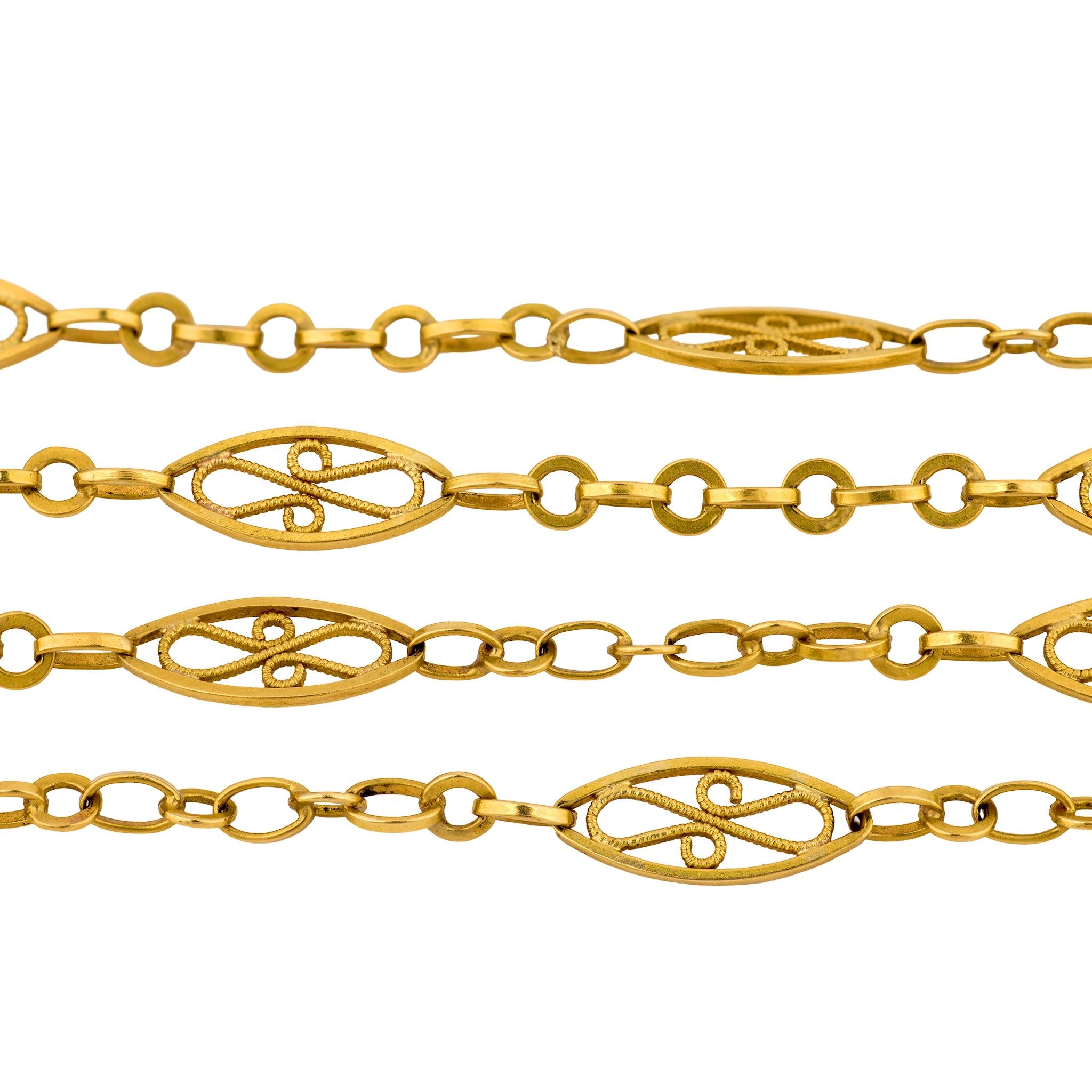 Art Nouveau French 18k Chain Necklace 61.5"