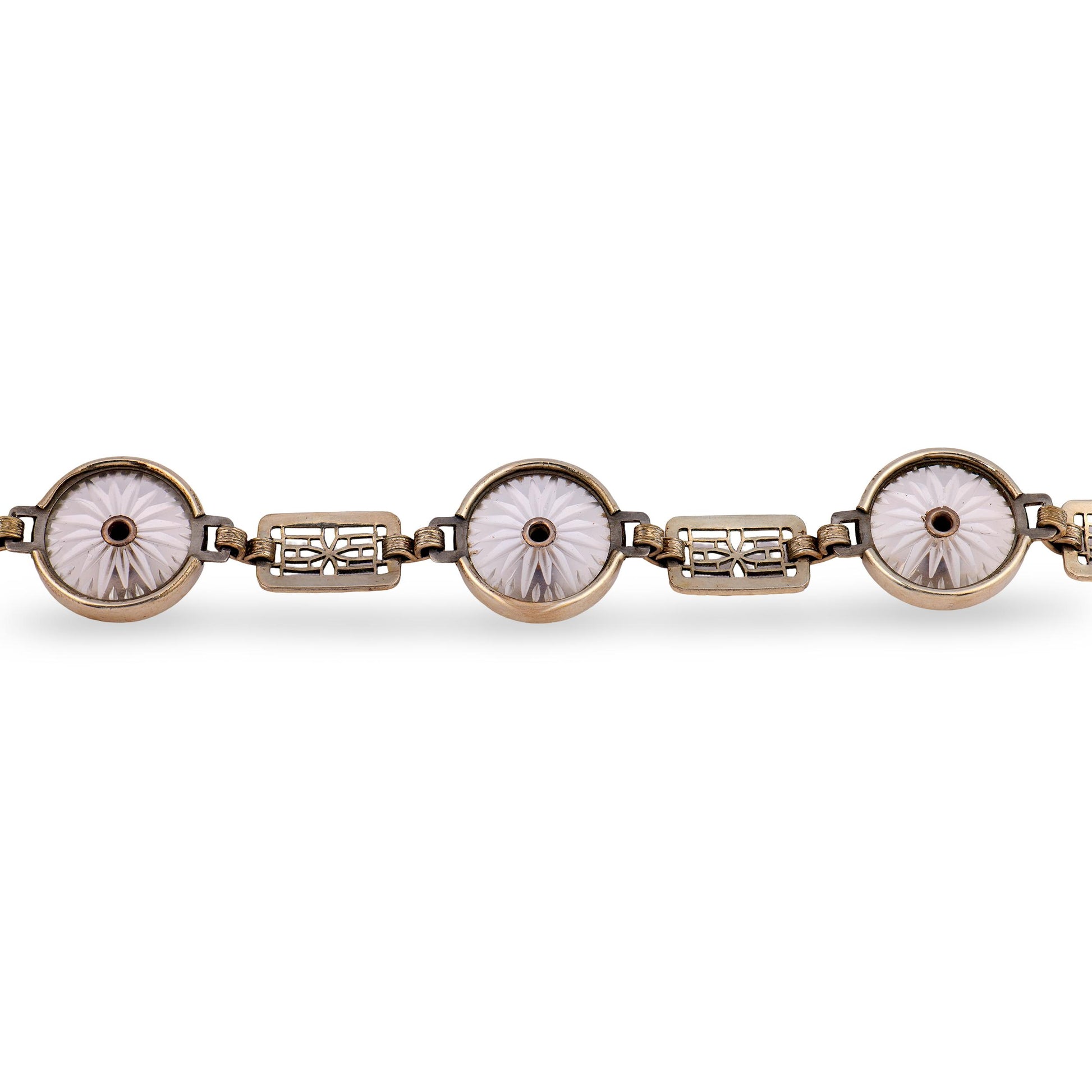 KREMENTZ & CO. Art Deco 14k Rock Quartz Crystal & Sapphire Line Bracelet