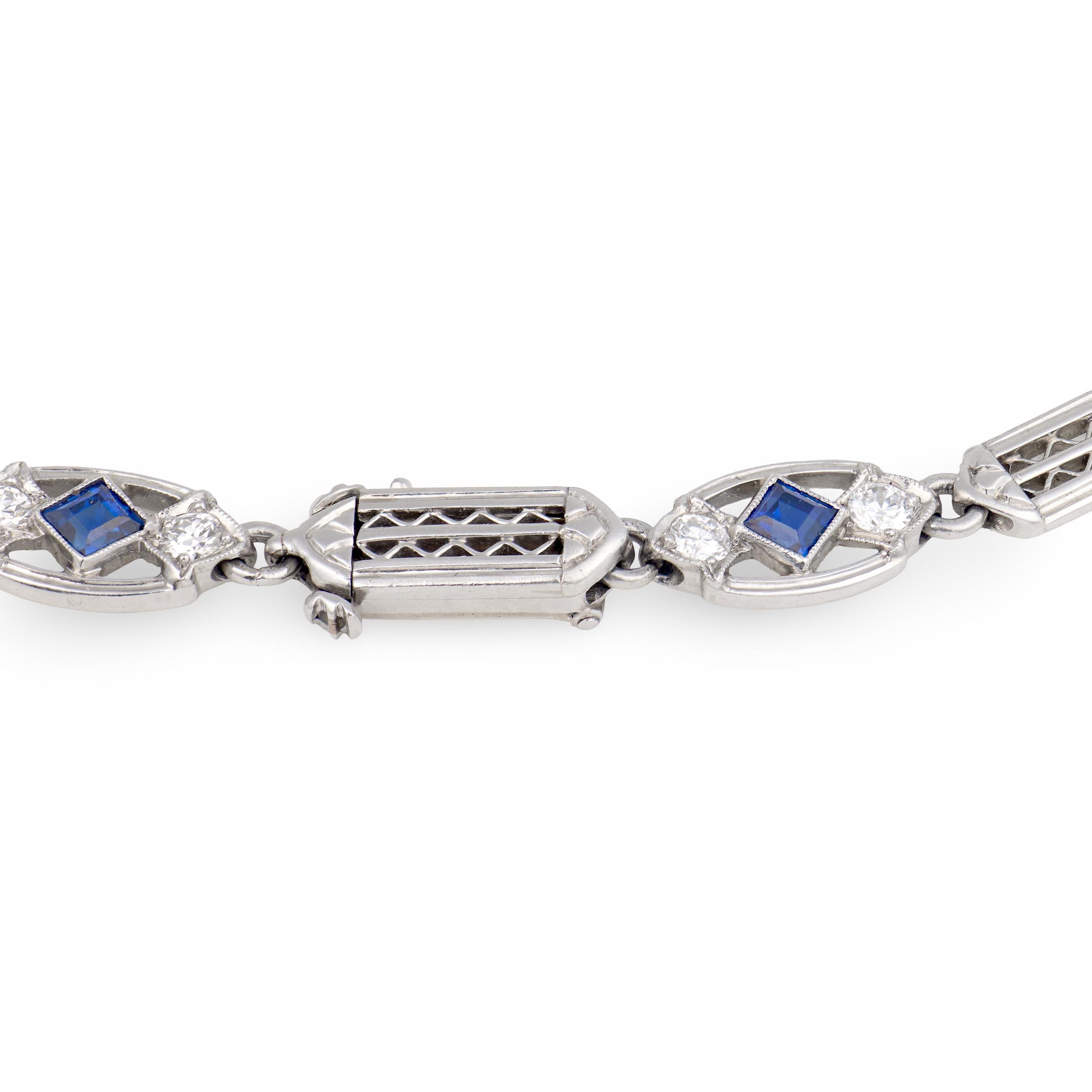 TIFFANY & CO. Art Deco Platinum Sapphire & Diamond Line Bracelet