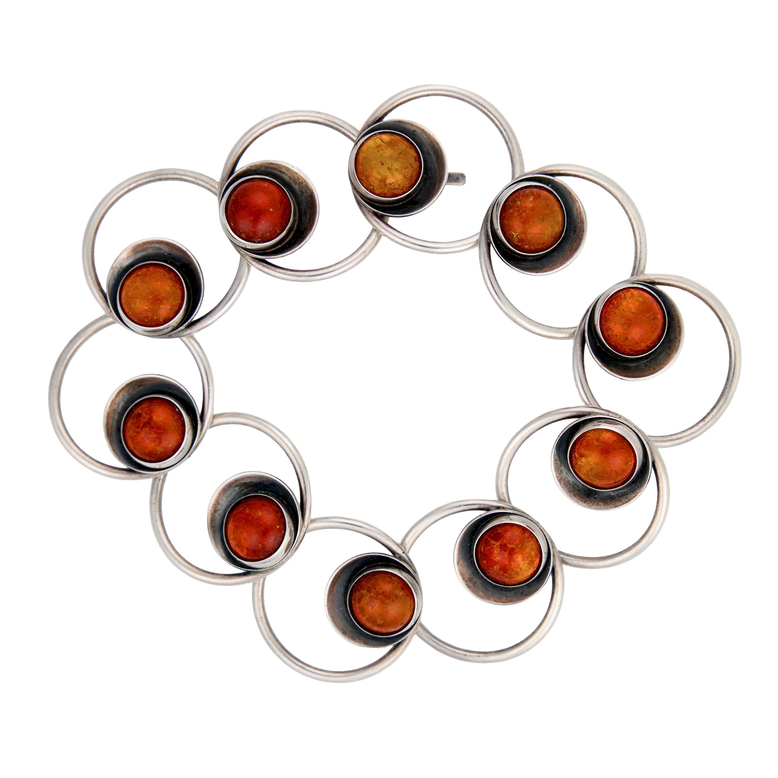 N.E. FROM Vintage Danish Sterling Silver Amber Link Bracelet