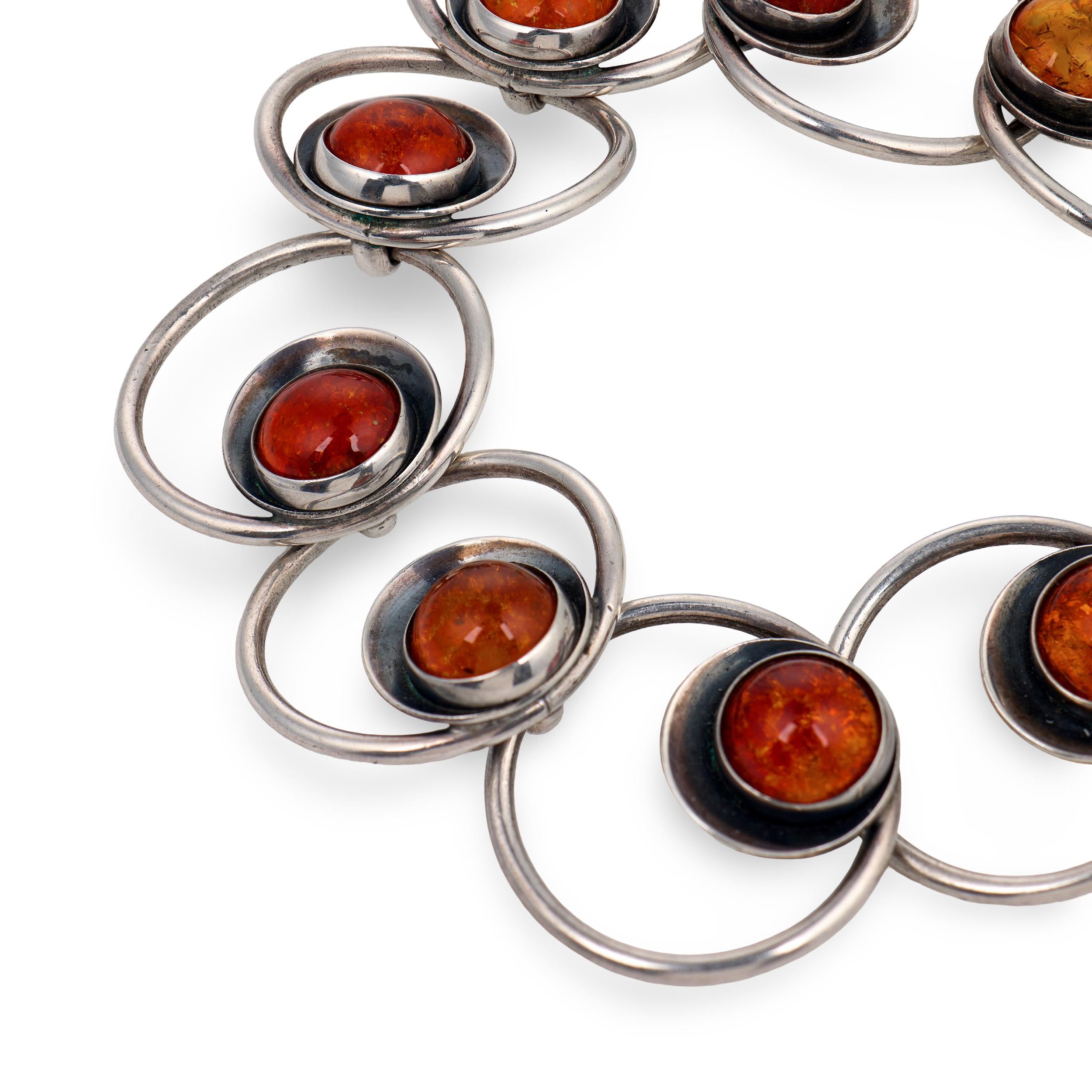 N.E. FROM Vintage Danish Sterling Silver Amber Link Bracelet