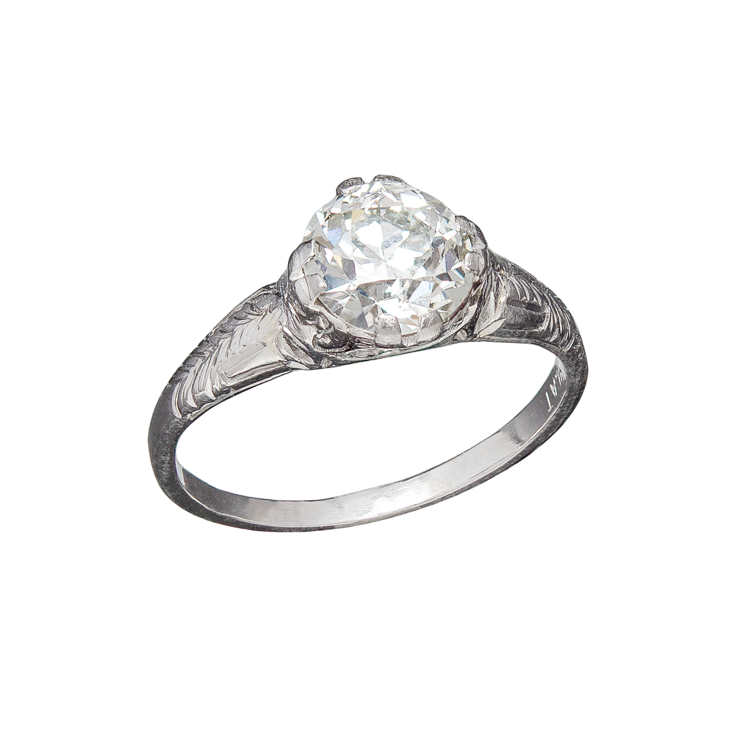 Art Deco Platinum Mine Cut Diamond Engagement Ring 1.55ct