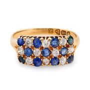 Edwardian English 18k Sapphire & Diamond Checkerboard Ring