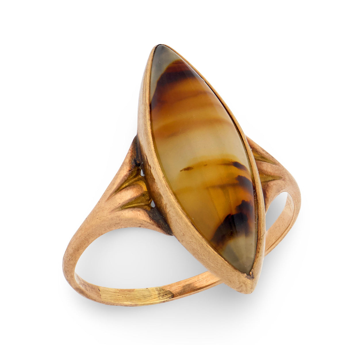 Victorian 9k Agate Navette Ring