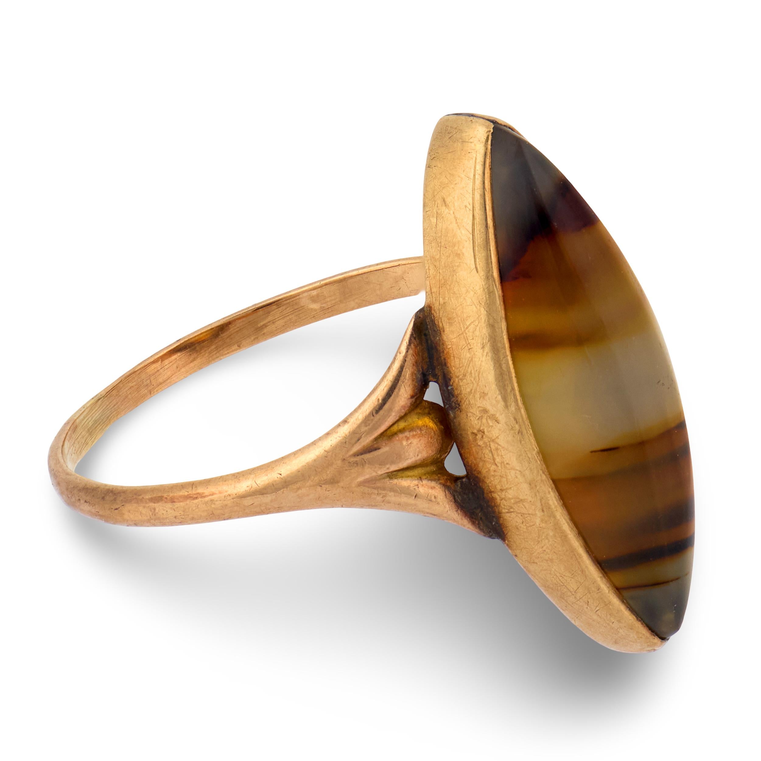 Victorian 9k Agate Navette Ring