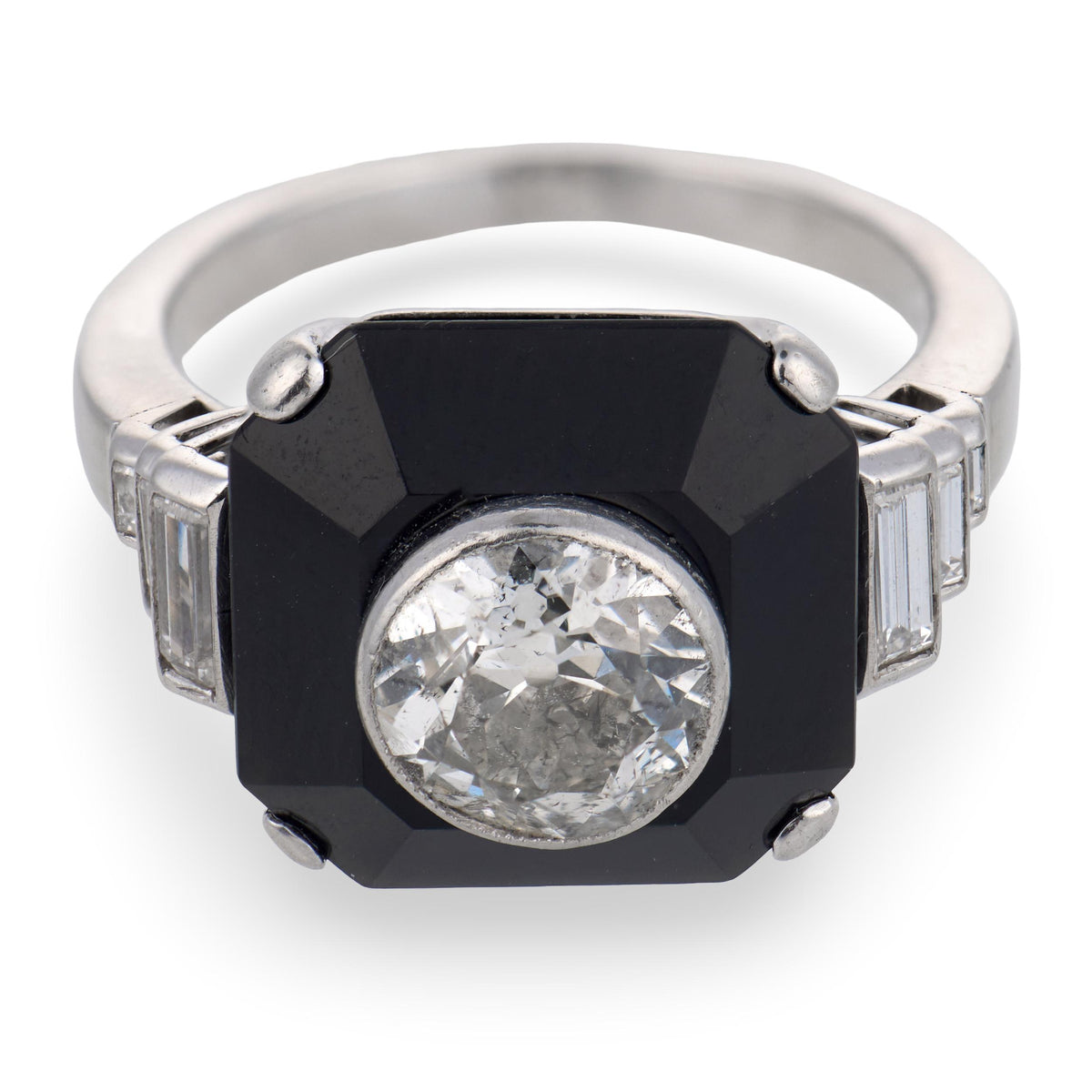Art Deco Platinum Diamond & Onyx Engagement Ring 1.70ct