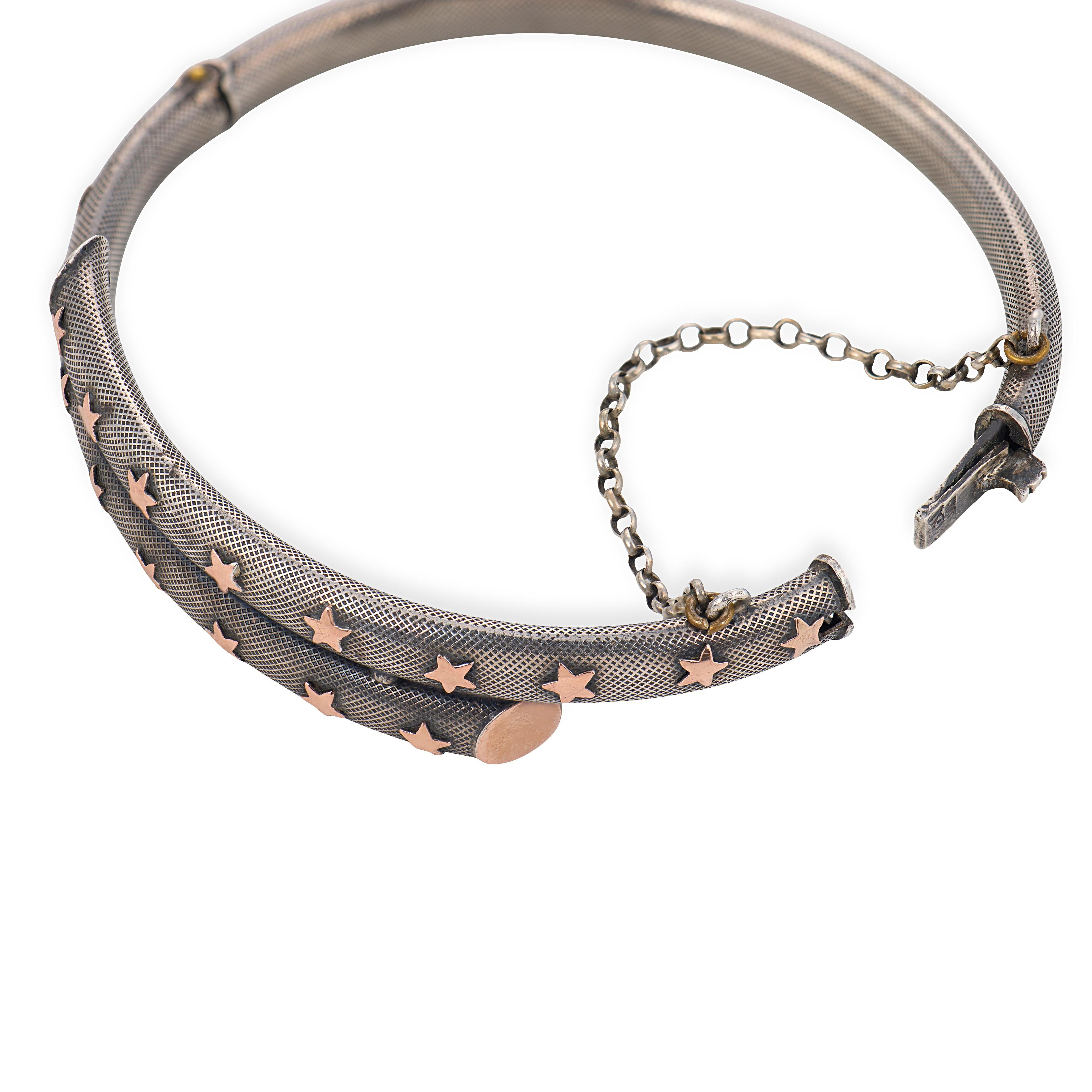 Victorian French 9k/800 Silver Niello Star-Motif Bangle