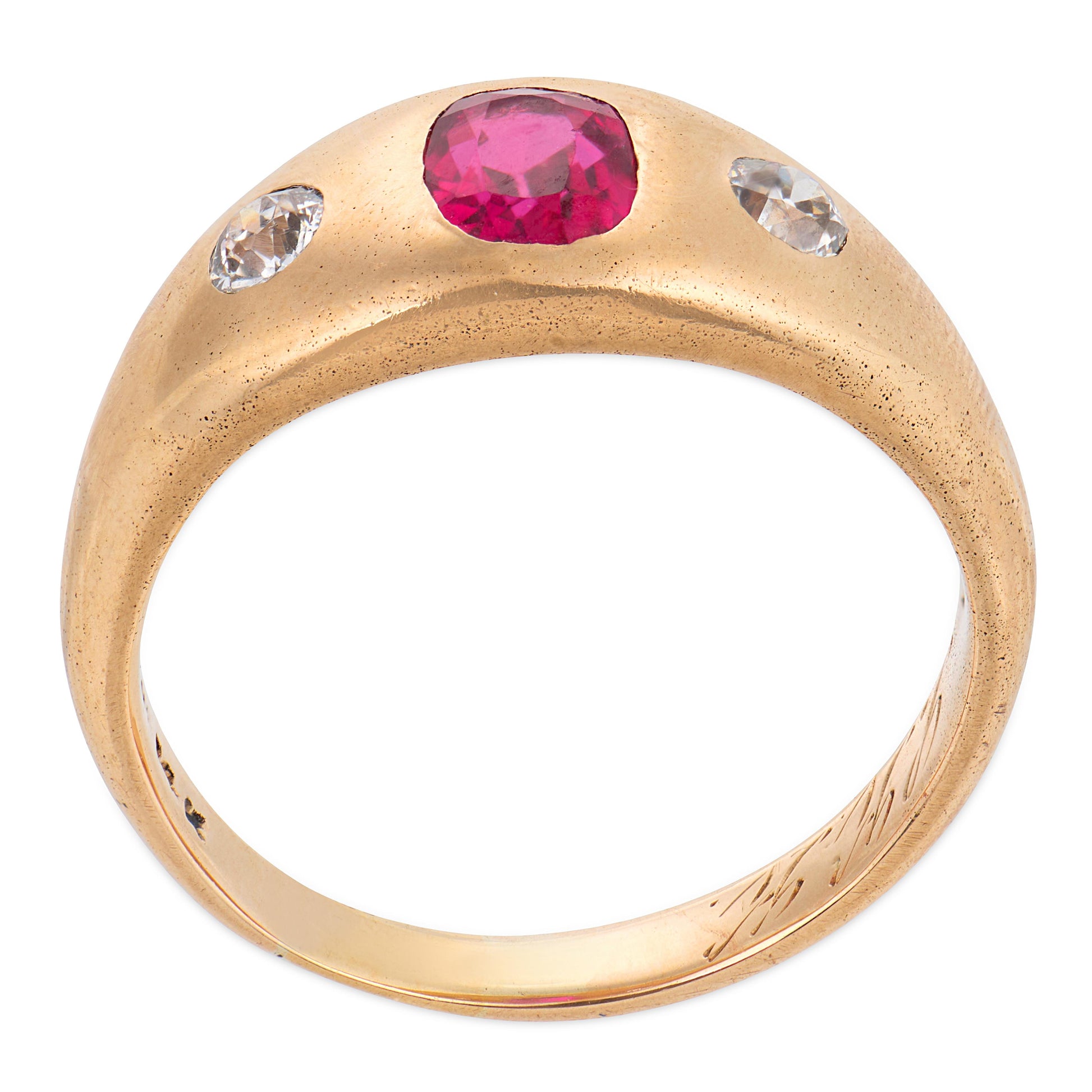 A. KENT & SONS Victorian 14k Ruby & Diamond Flush Mount Ring