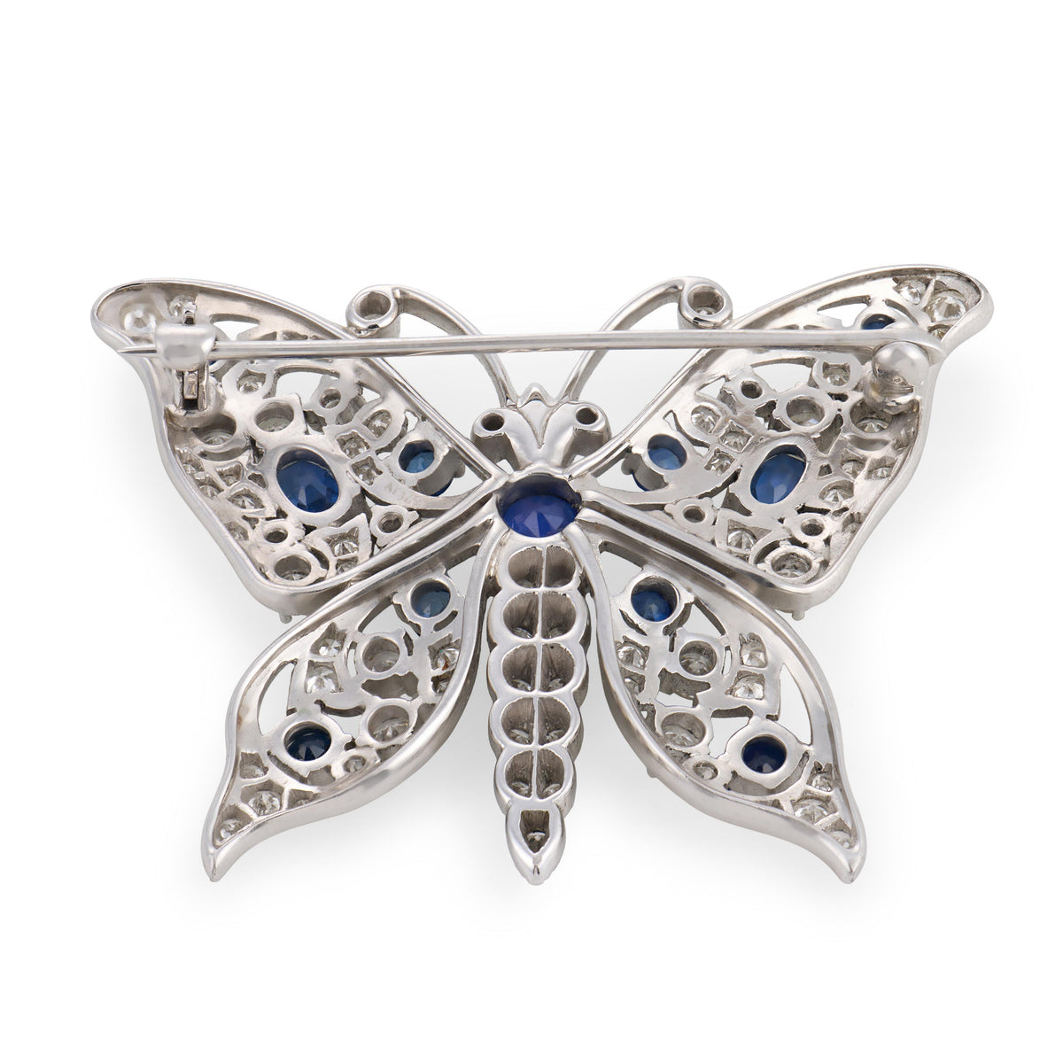 Estate Platinum Sapphire & Diamond Butterfly-Motif Pin