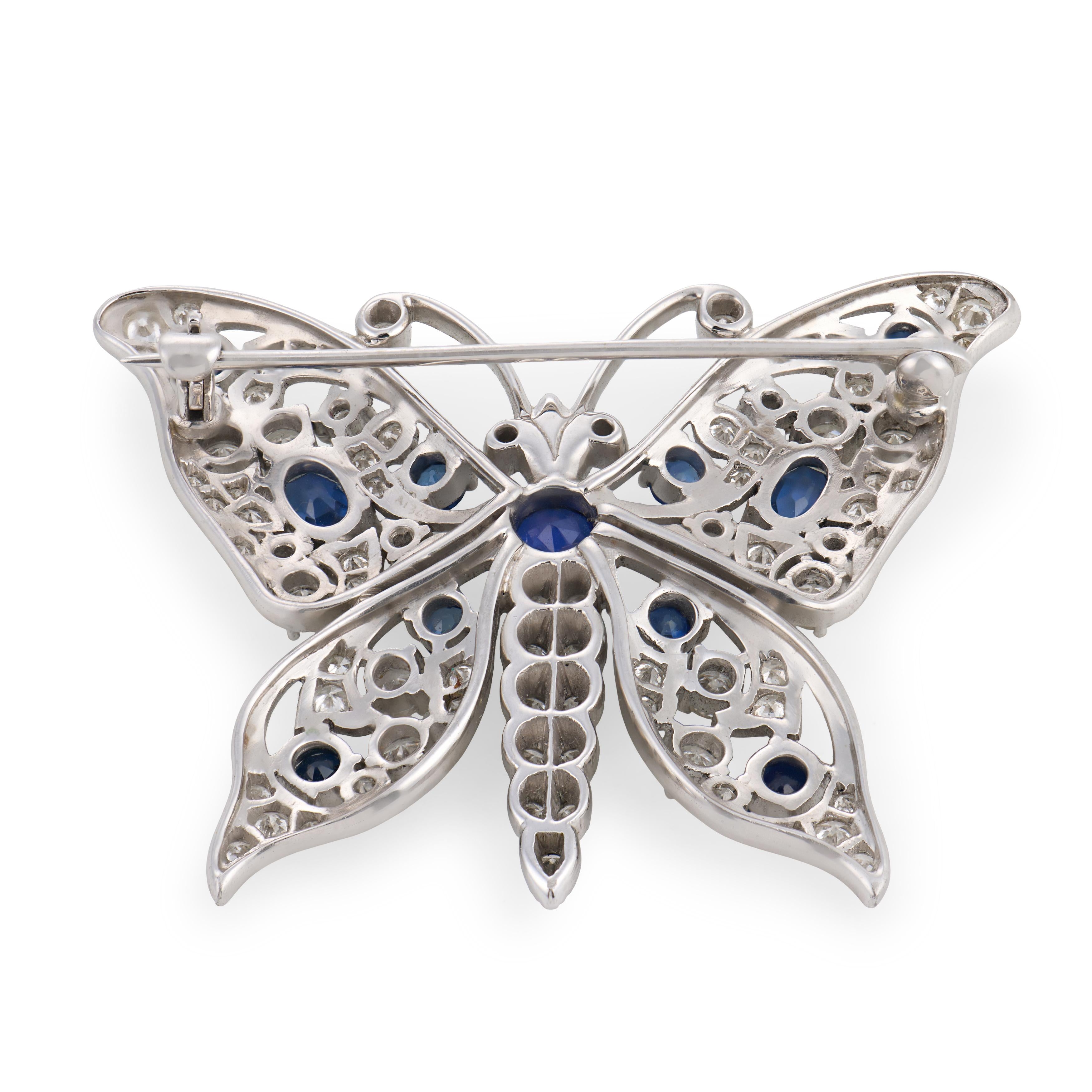 Estate Platinum Sapphire & Diamond Butterfly-Motif Pin