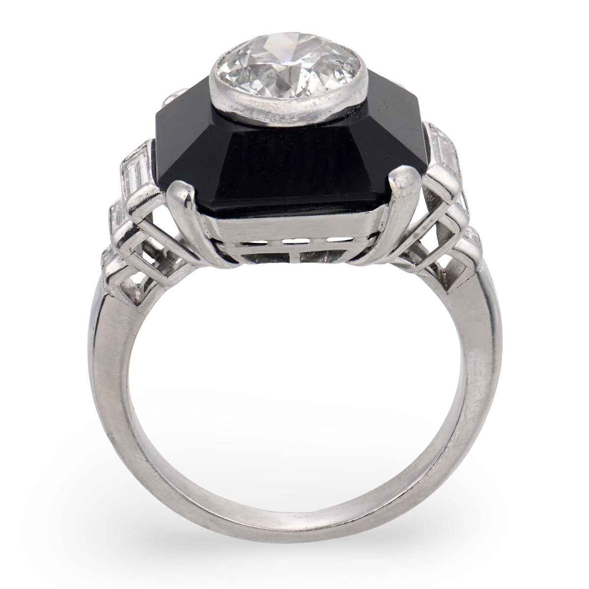 Art Deco Platinum Diamond & Onyx Engagement Ring 1.70ct