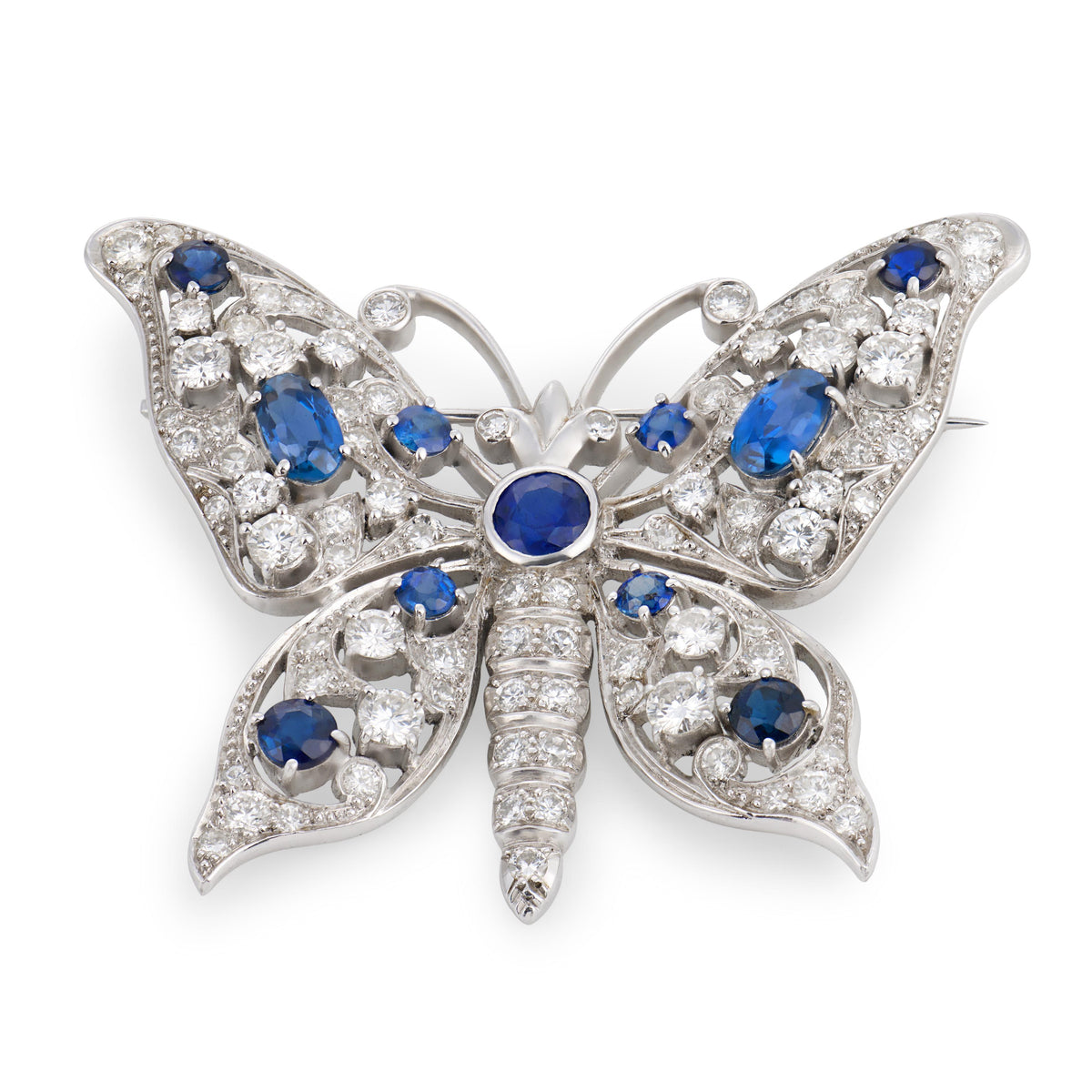 Estate Platinum Sapphire & Diamond Butterfly-Motif Pin