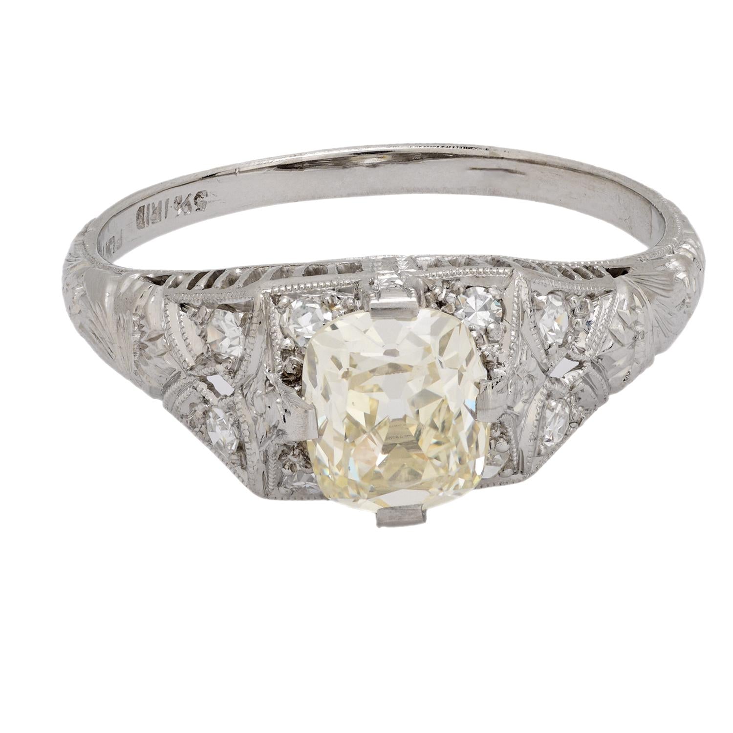 Art Deco Platinum GIA Diamond Engagement Ring 1.01ct
