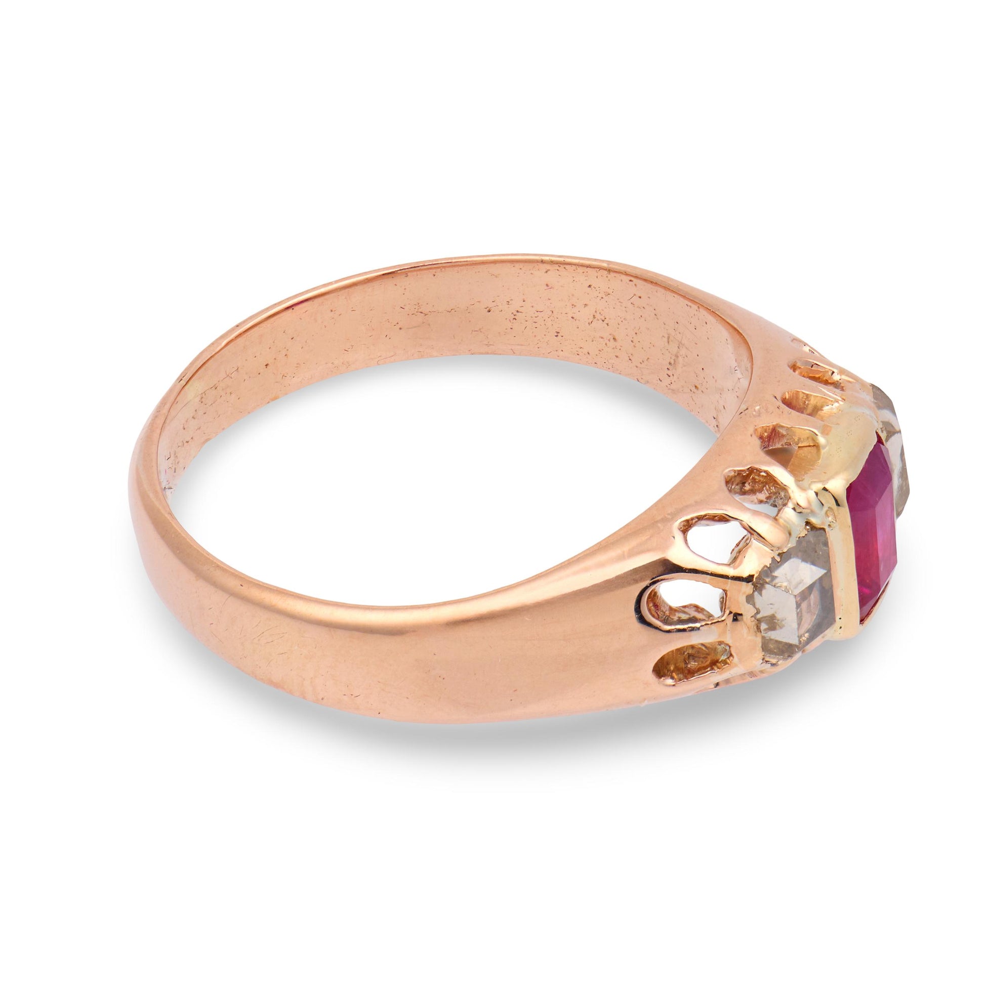 Victorian 14k Ruby & Diamond Three Stone Ring