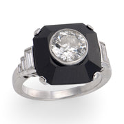 Art Deco Platinum Diamond & Onyx Engagement Ring 1.70ct