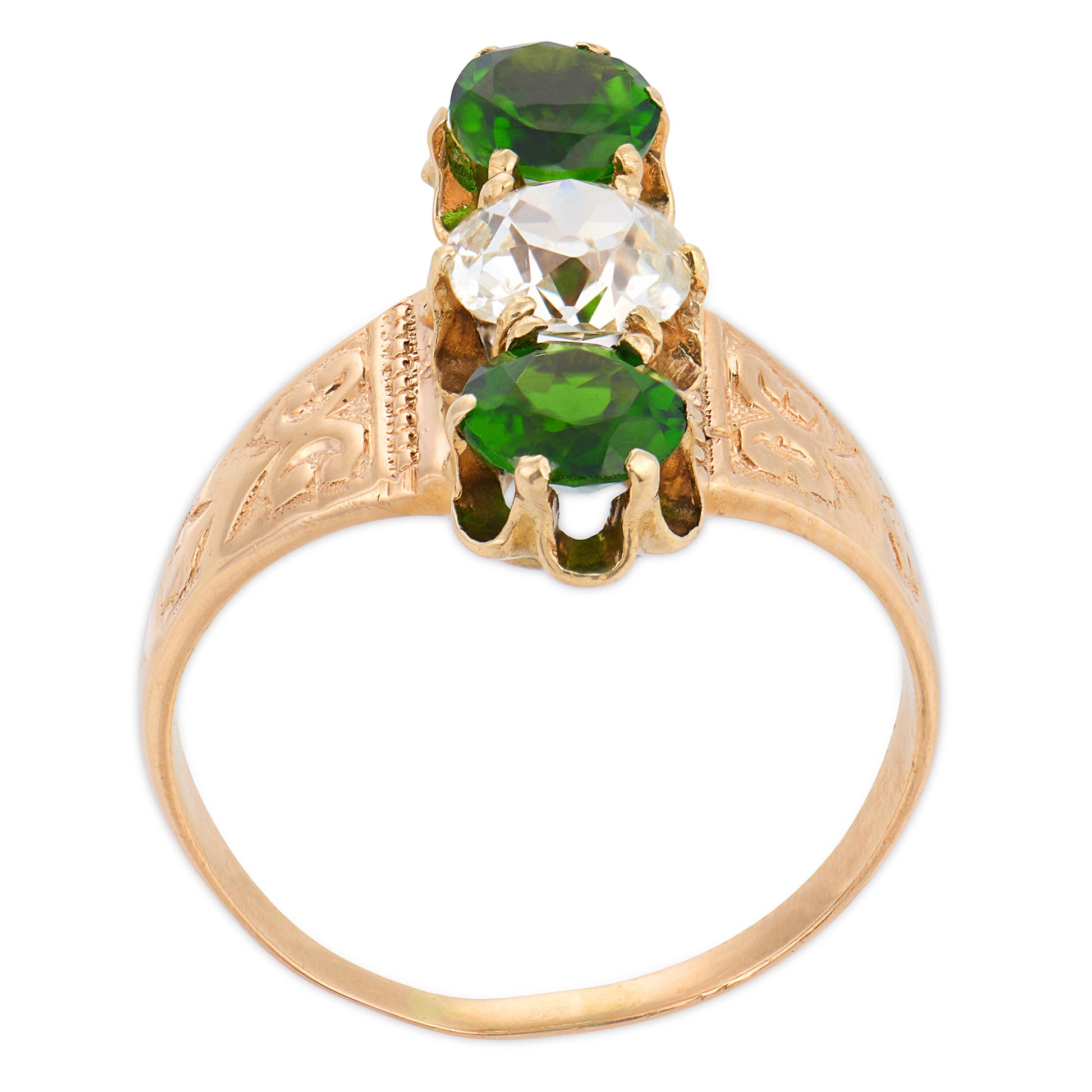 Victorian 14k Demantoid Garnet & Diamond Navette Ring
