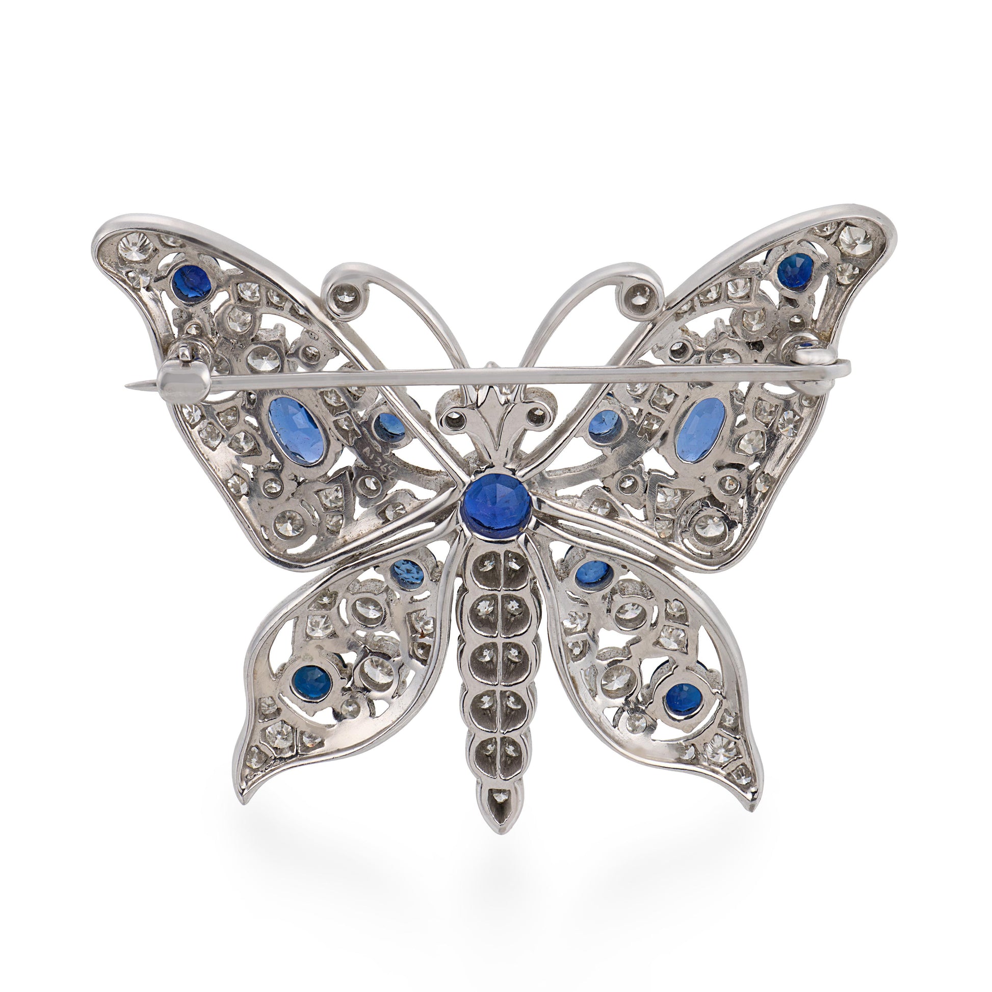 Estate Platinum Sapphire & Diamond Butterfly-Motif Pin
