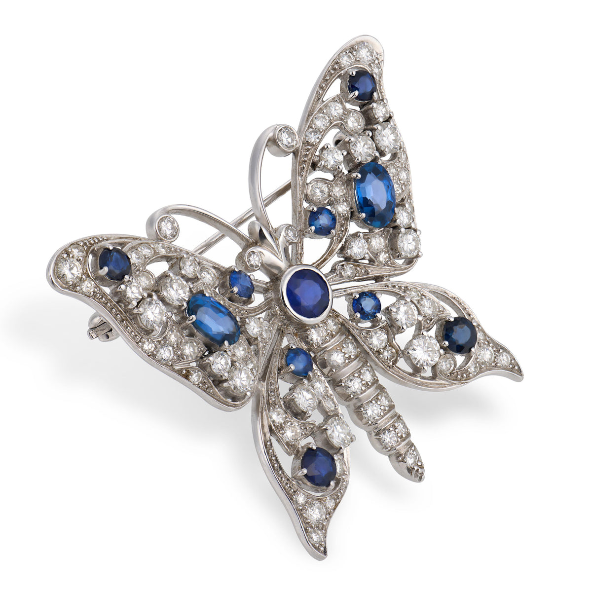 Estate Platinum Sapphire & Diamond Butterfly-Motif Pin