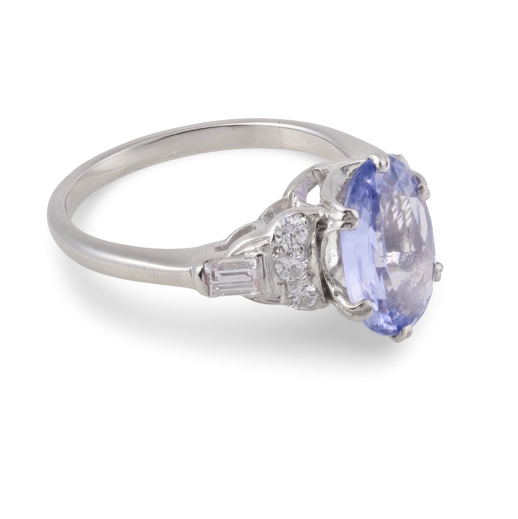 Art Deco Platinum GIA Sapphire & Diamond Ring