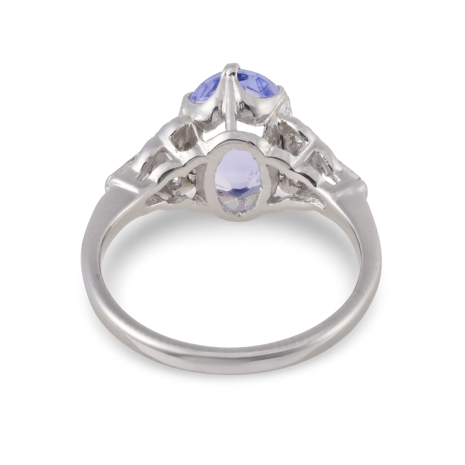 Art Deco Platinum GIA Sapphire & Diamond Ring